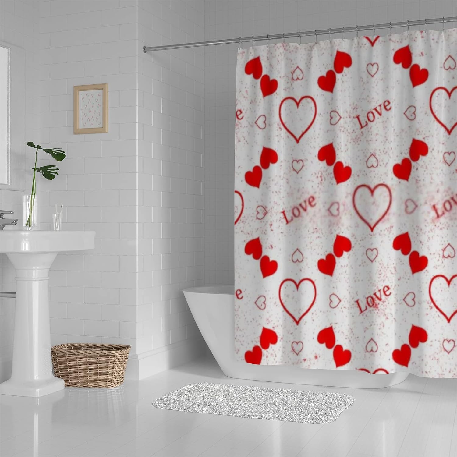 Sturdy Red Heart Design Bathroom Shower Curtain