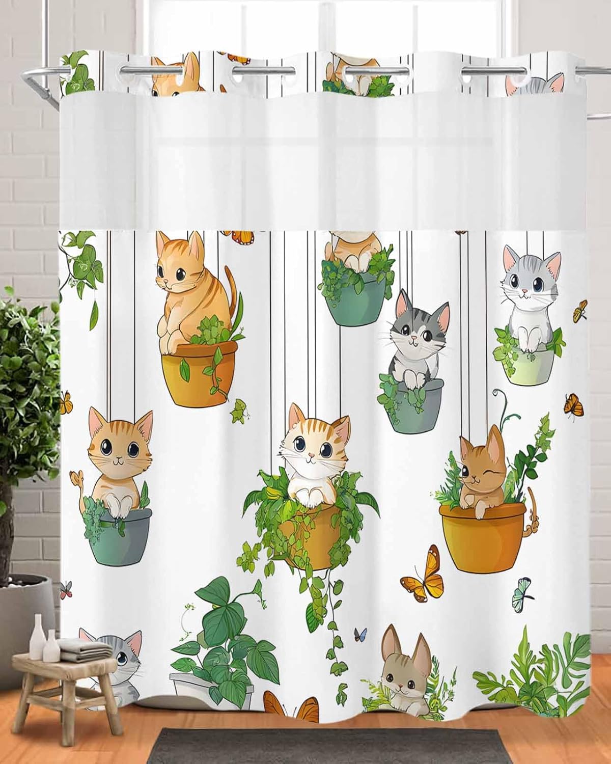 Premium No Hooks Shower Curtain Set with Liner