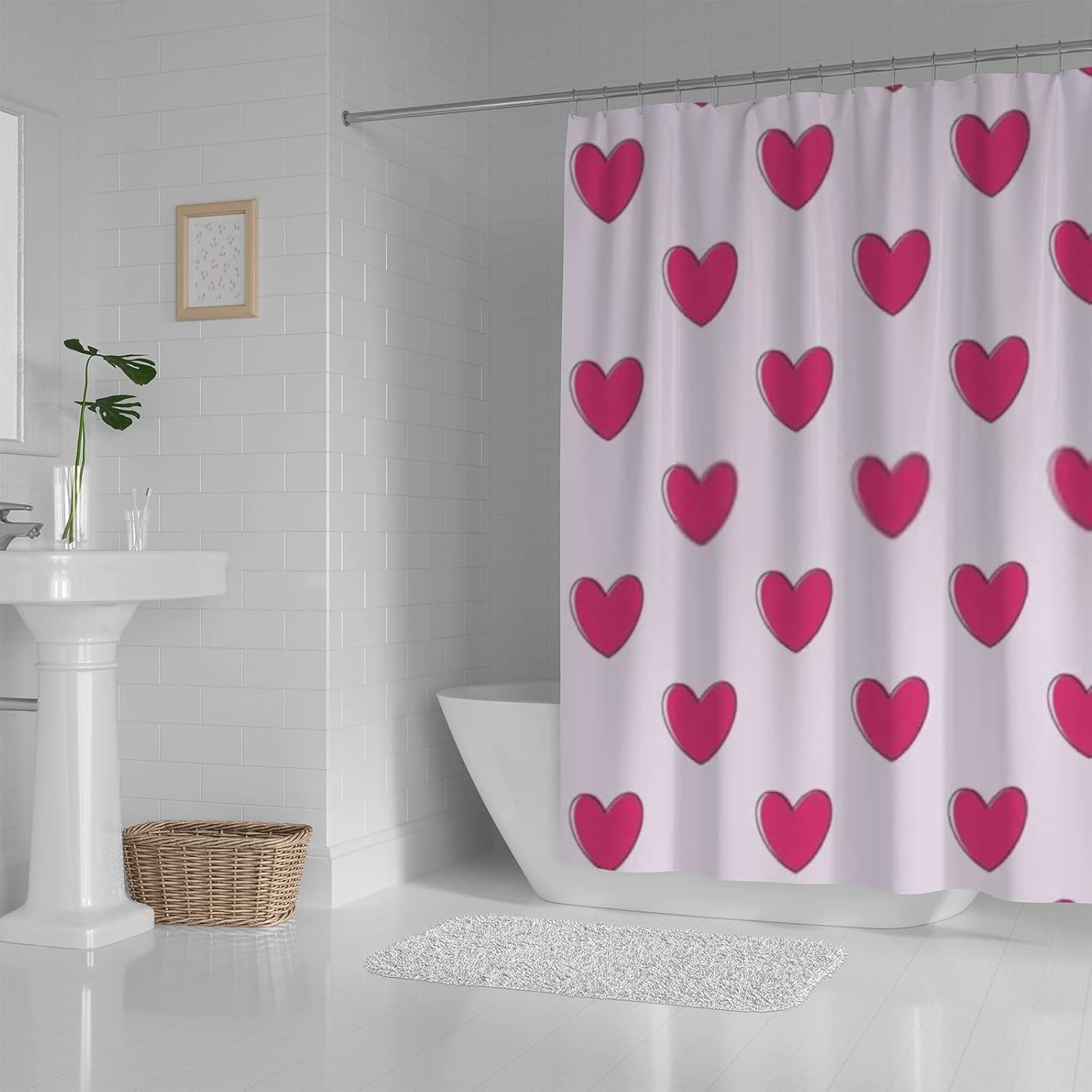 Hapuxt Romantic Heart Shower Curtain Set 60x72 Inch