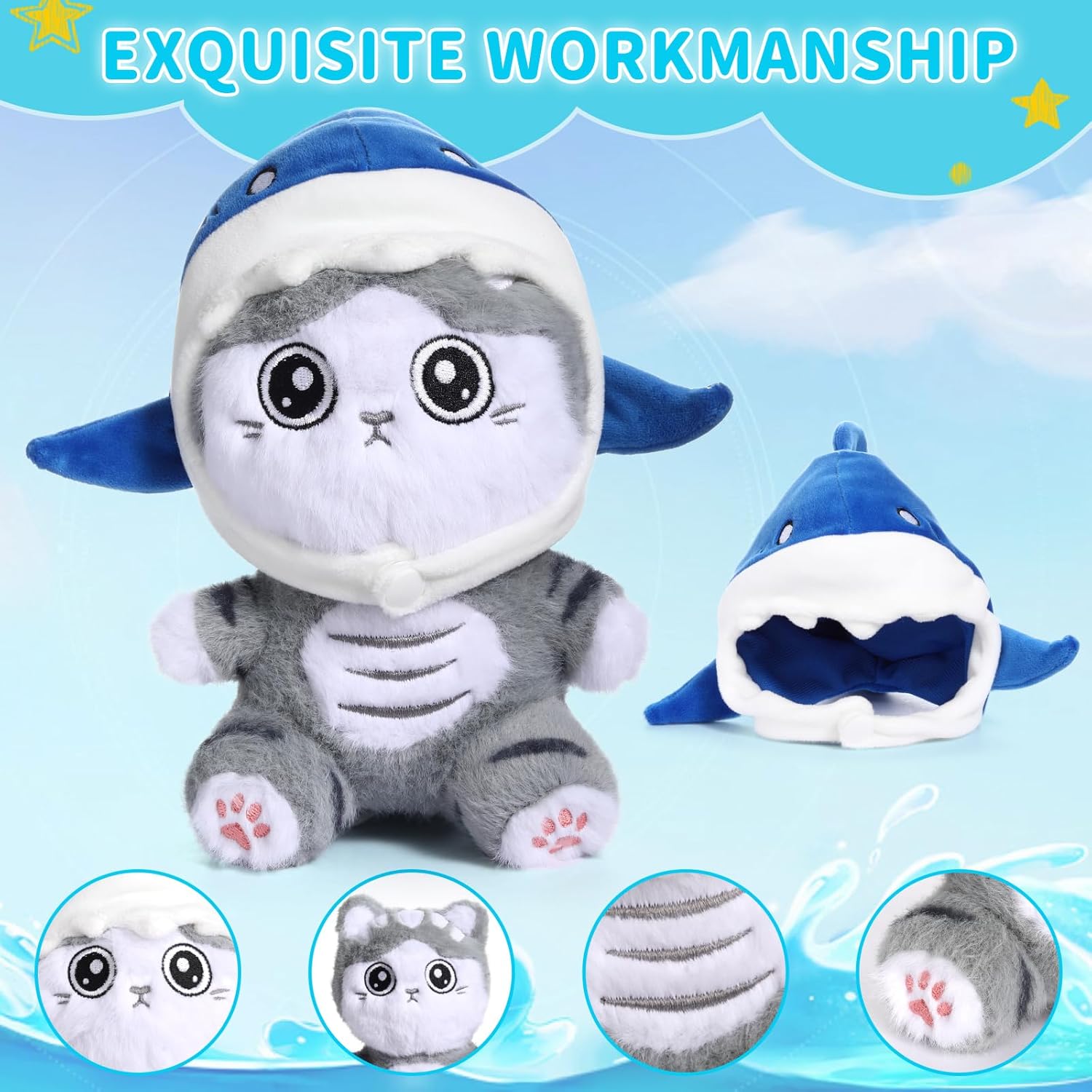 Emoin 8 Inch Shark Cat Plush Toy Kawaii