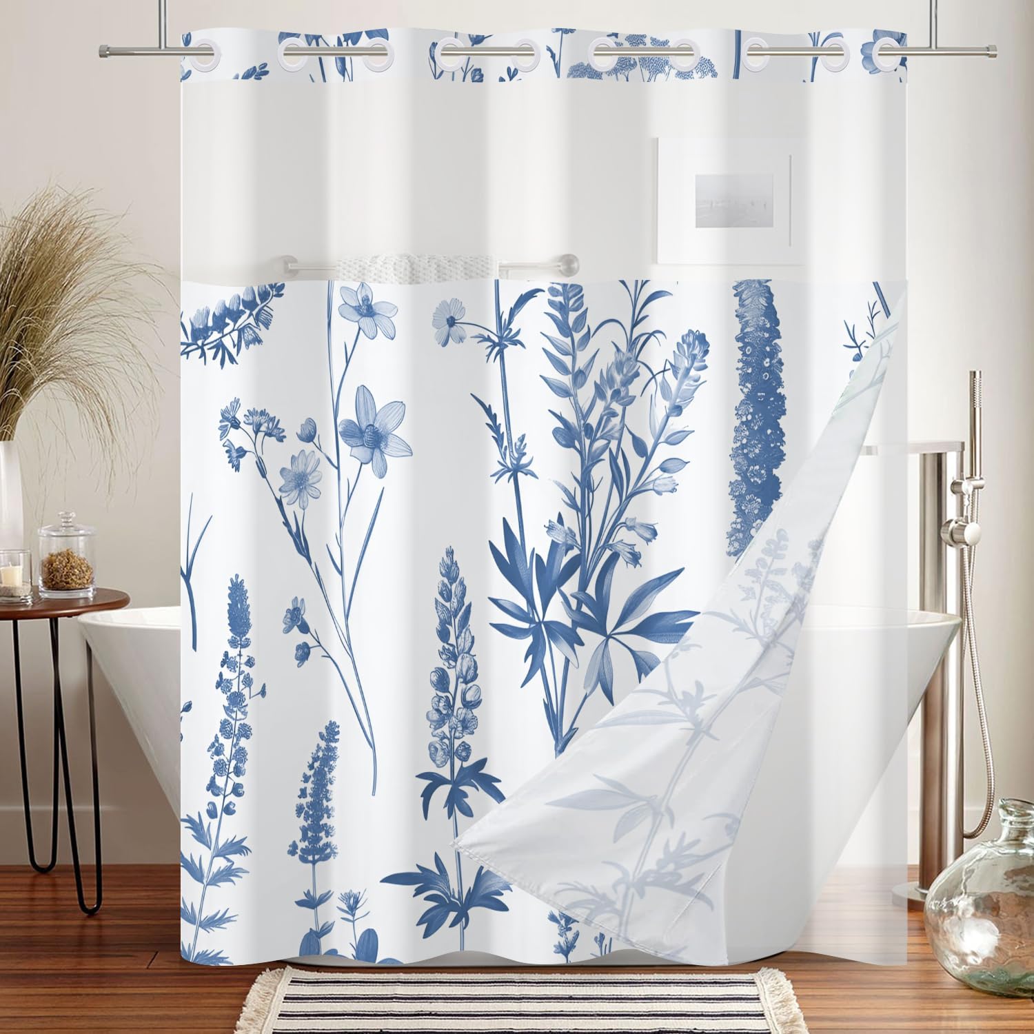 DASHAN Blue Floral Shower Curtain