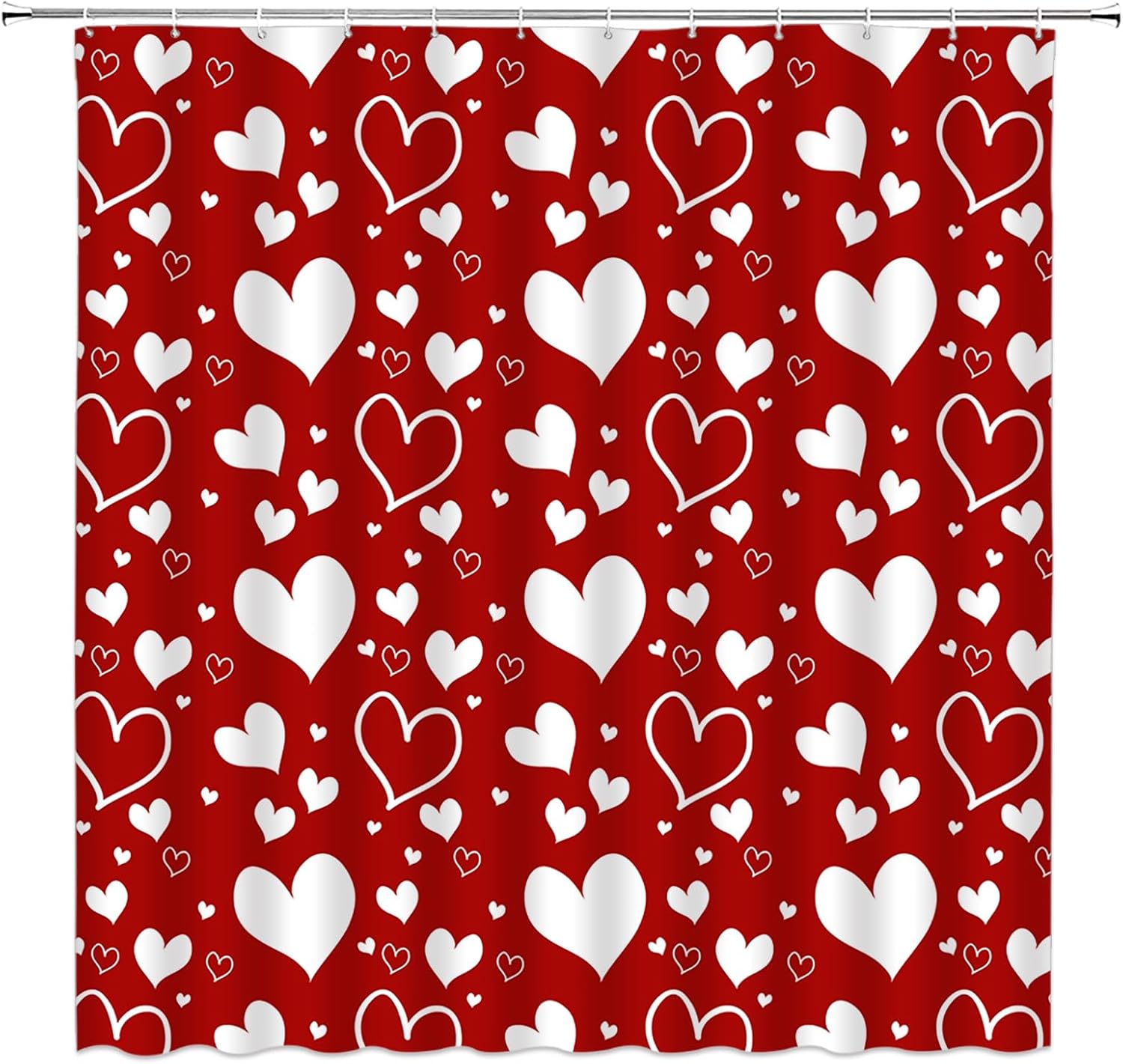 A Star Design Valentines Shower Curtain Red White Heart Set 70x70cm
