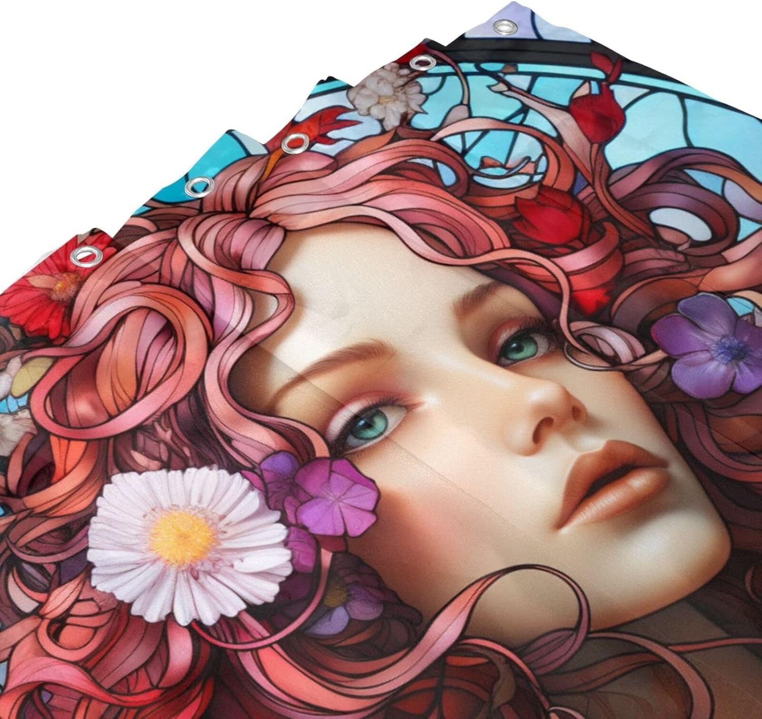 DAOWANGZUO Long Hair Girl Blue Glass Art shower curtain set