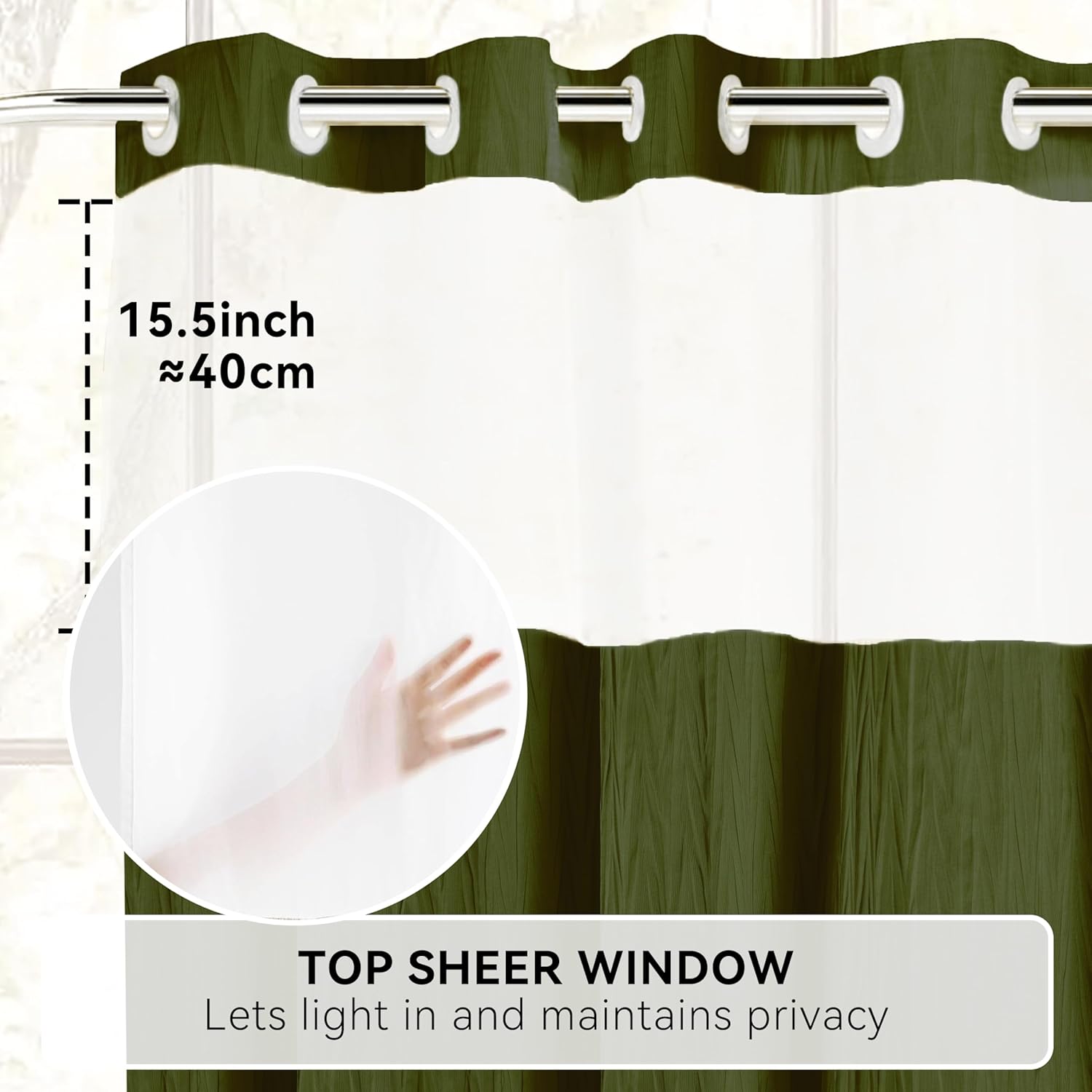 HONCO DIRECT Crumpled Olive Green Shower Curtain