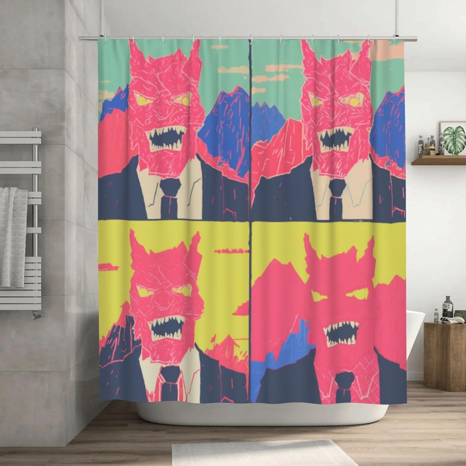 Red Devil Shower Curtain Set Hippie Abstract Design Black 72x72 inch
