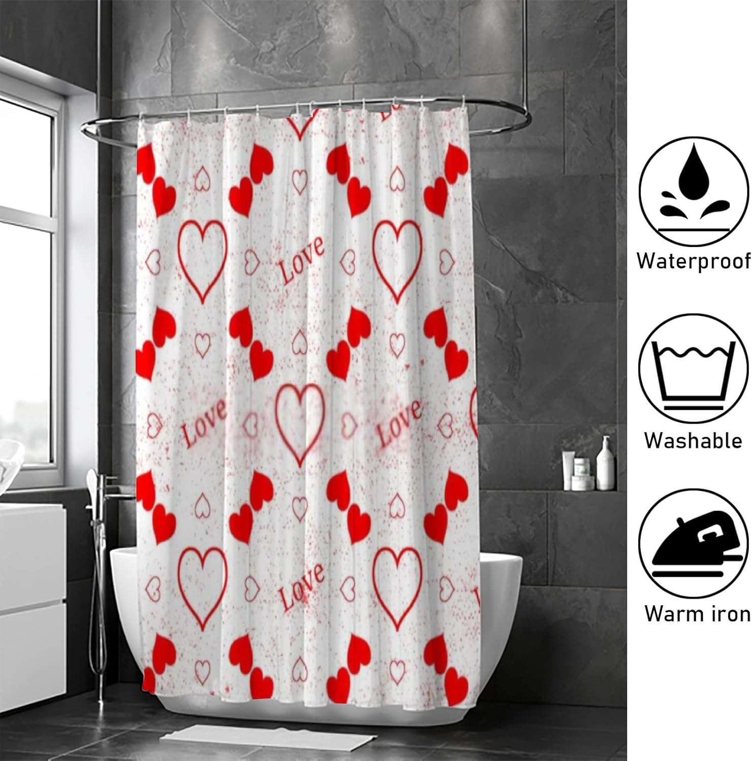 Sturdy Red Heart Design Bathroom Shower Curtain