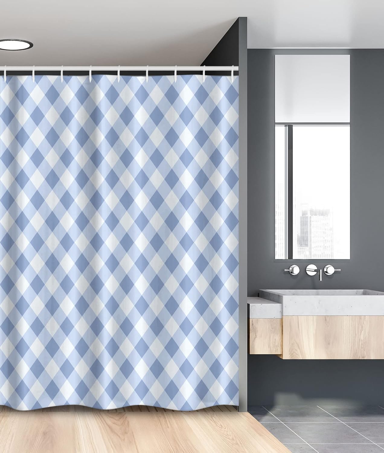 Ambesonne Geometric Stall Shower Curtain Set with Hooks 54x78 Slate Blue Pale Blue