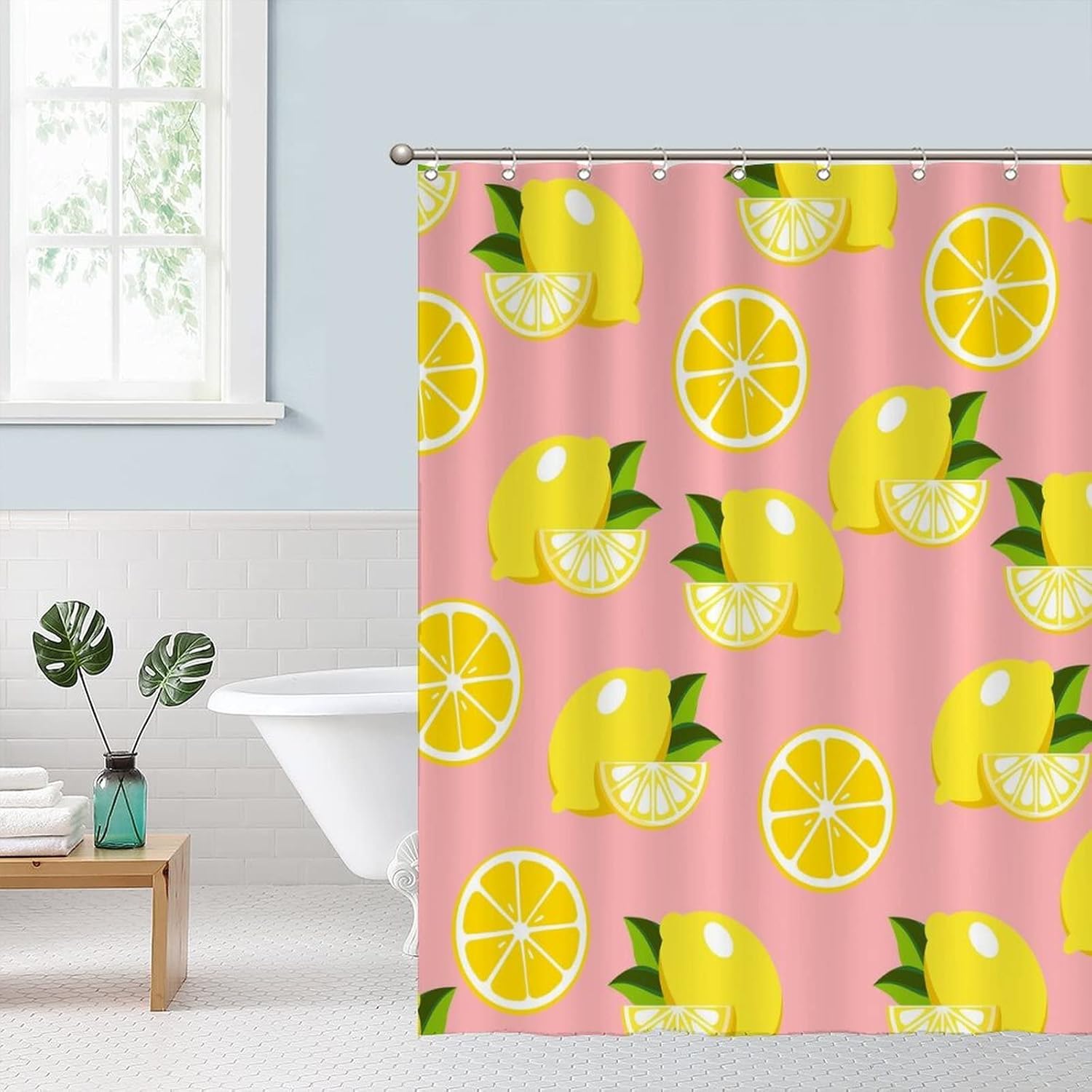 Natural Bath Curtains 59 x 71 Lemon Fruit Abstract