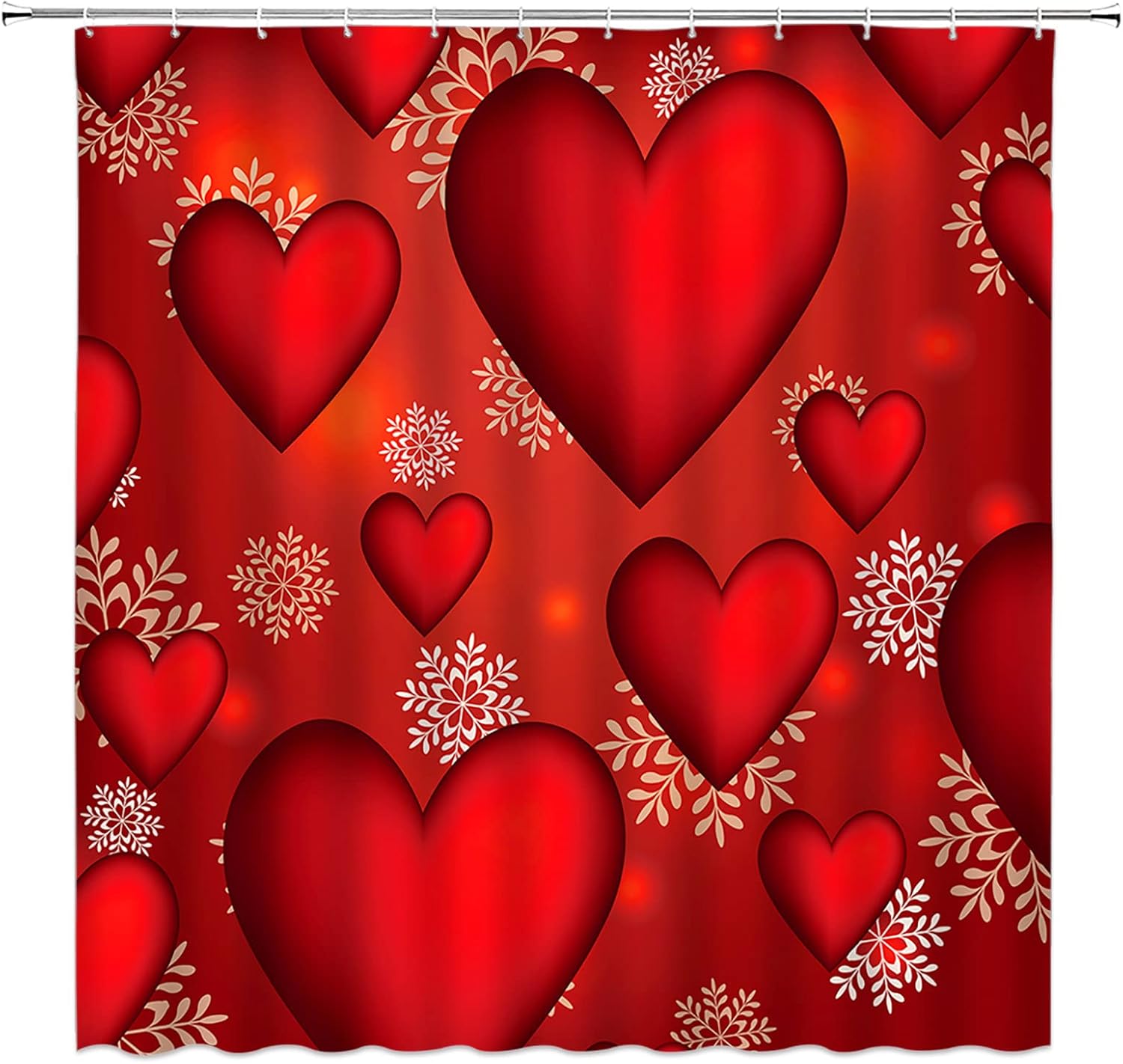 BST Valentines Heart Shower Curtain Set 70x70 Inches Red White