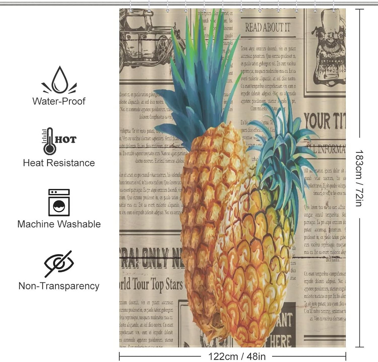 Pineapple Yellow Shower Curtain 48x72-Inch