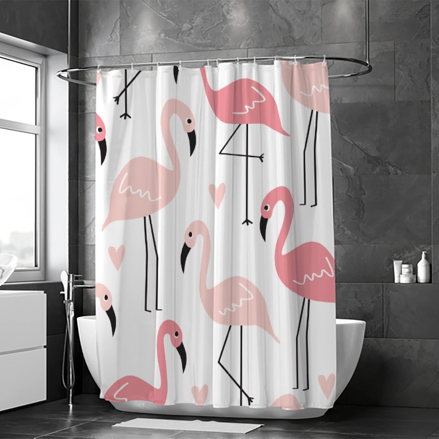 Flamingo Heart Pink Shower Curtain