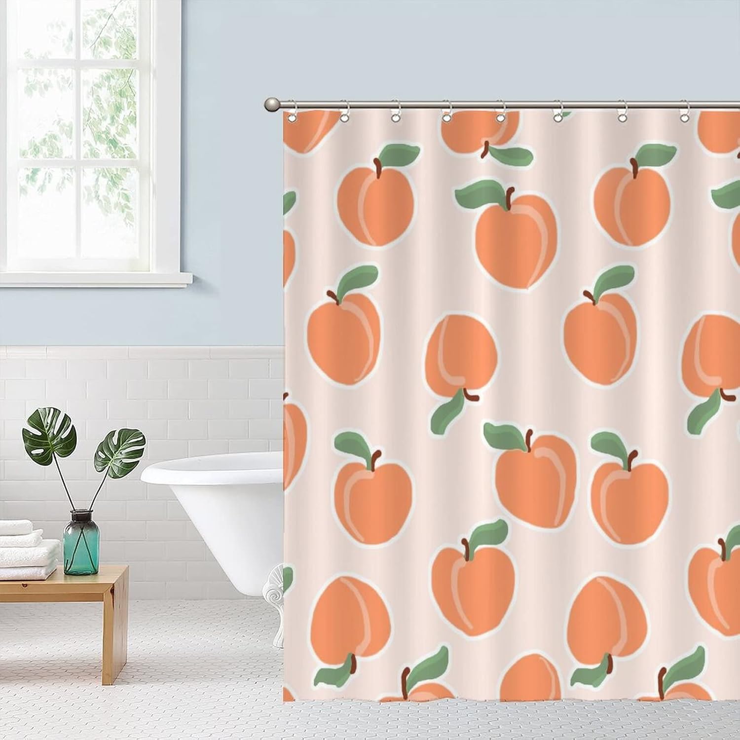 Cute Fruit Shower Curtains 59 x 71 Peach Modern Set with Hooks