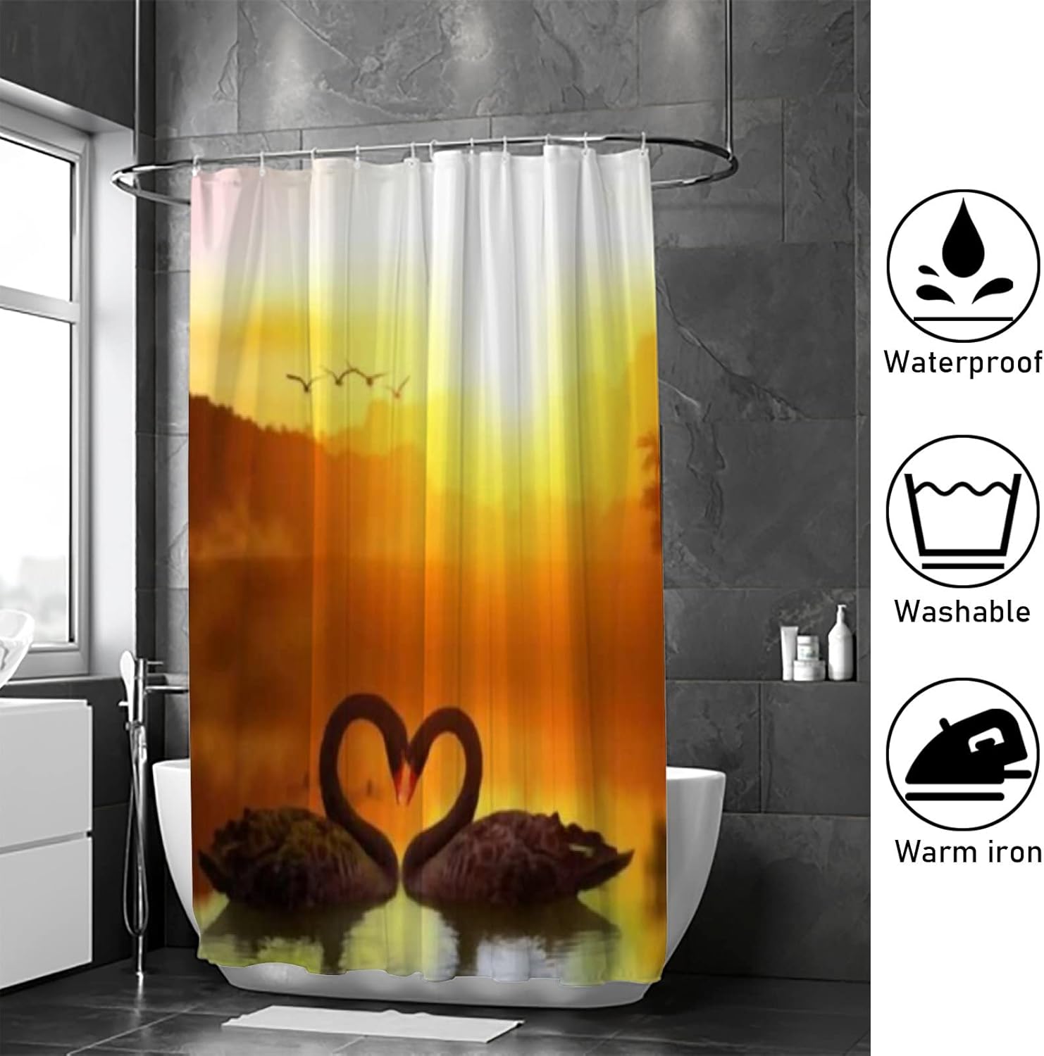 Hapuxt Black Swan Decorative Shower Curtain 12 Hooks