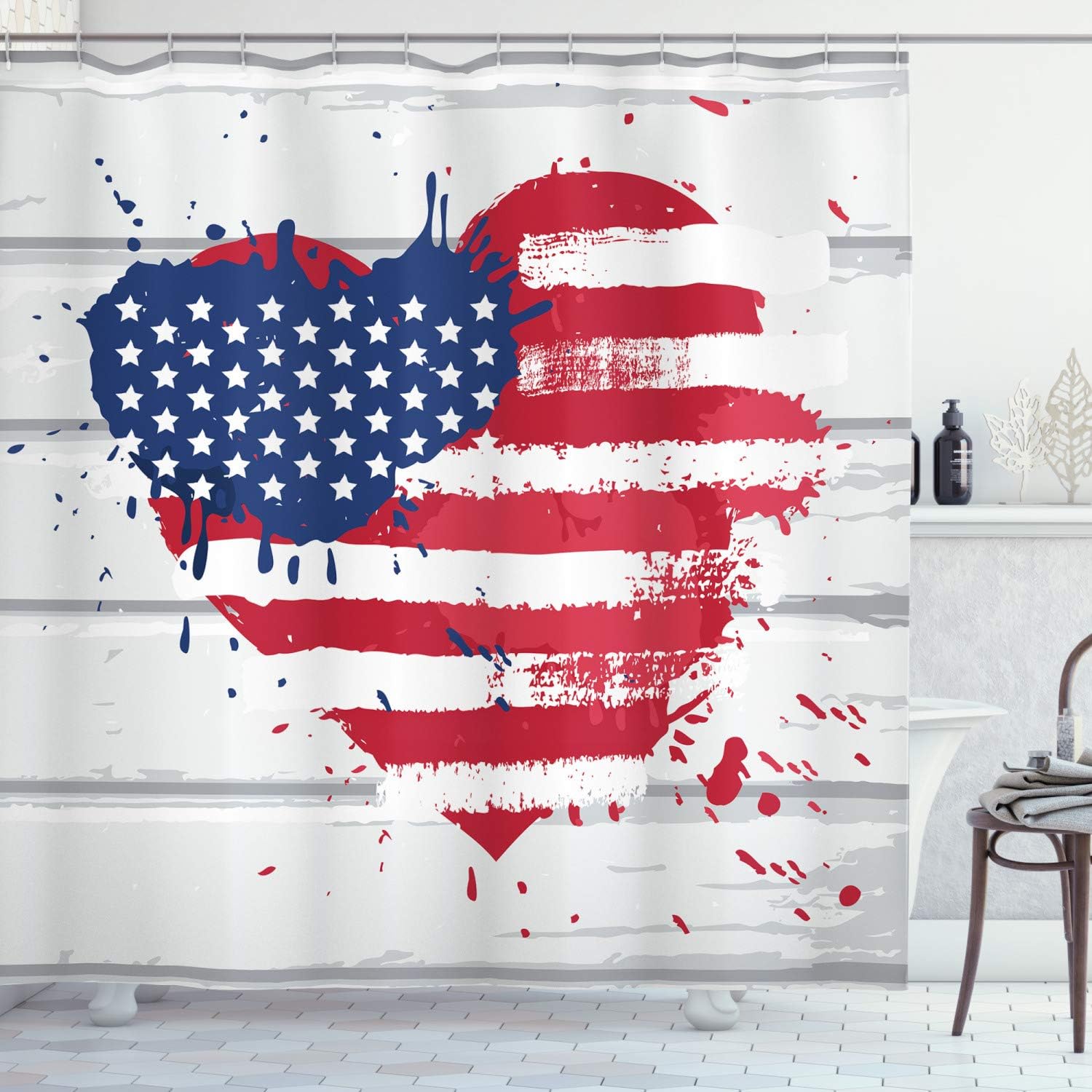 Ambesonne Americana 69 W x 70 L USA Flag Heart Shower Curtain