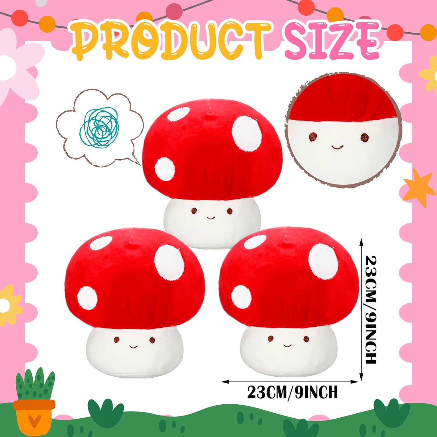 Huwena 3 Pcs Mushroom Plush Pillows 9 Inch 1