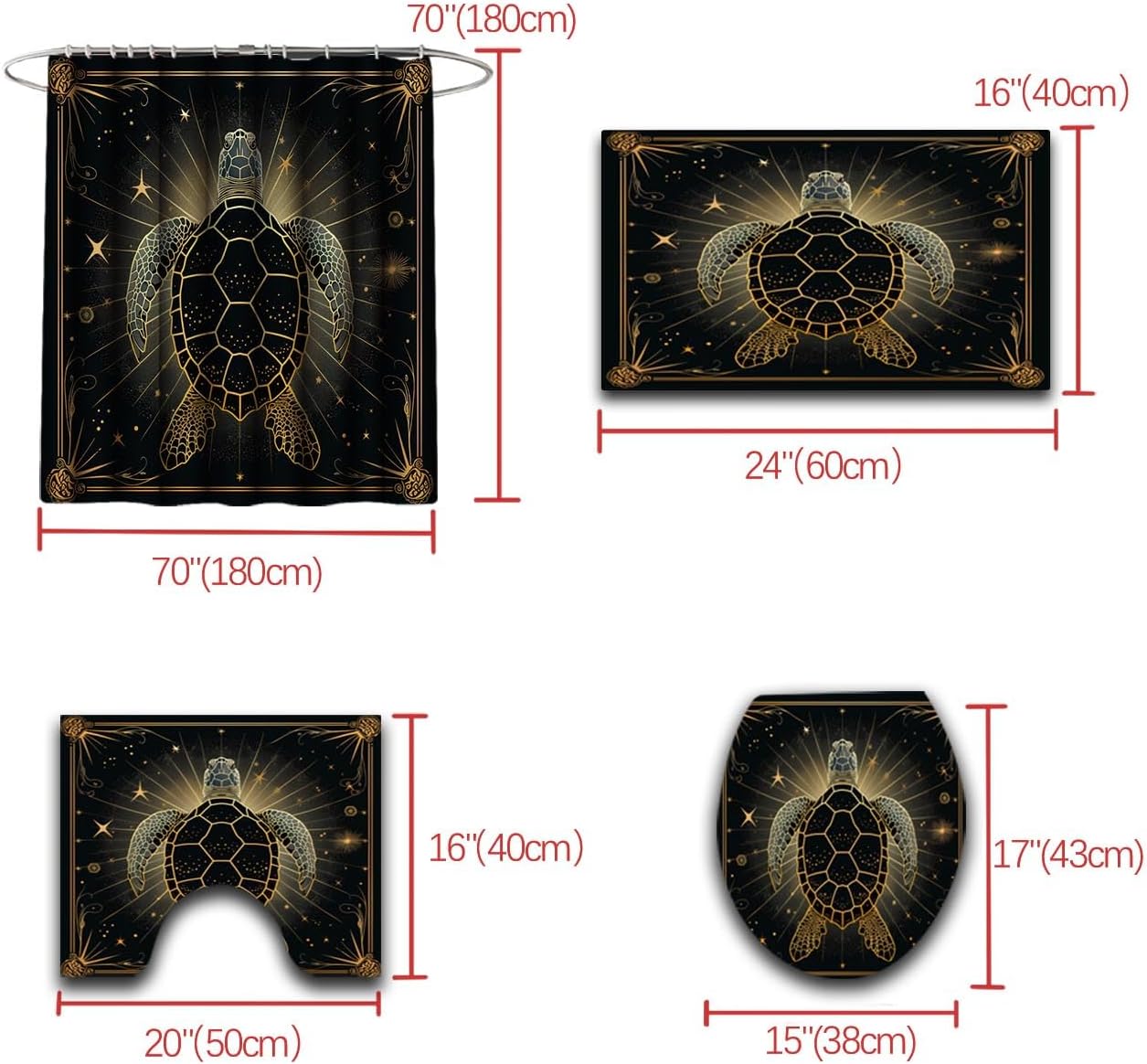JPSBJWJ Sea Turtle Shower Curtain Set with 4 Pieces