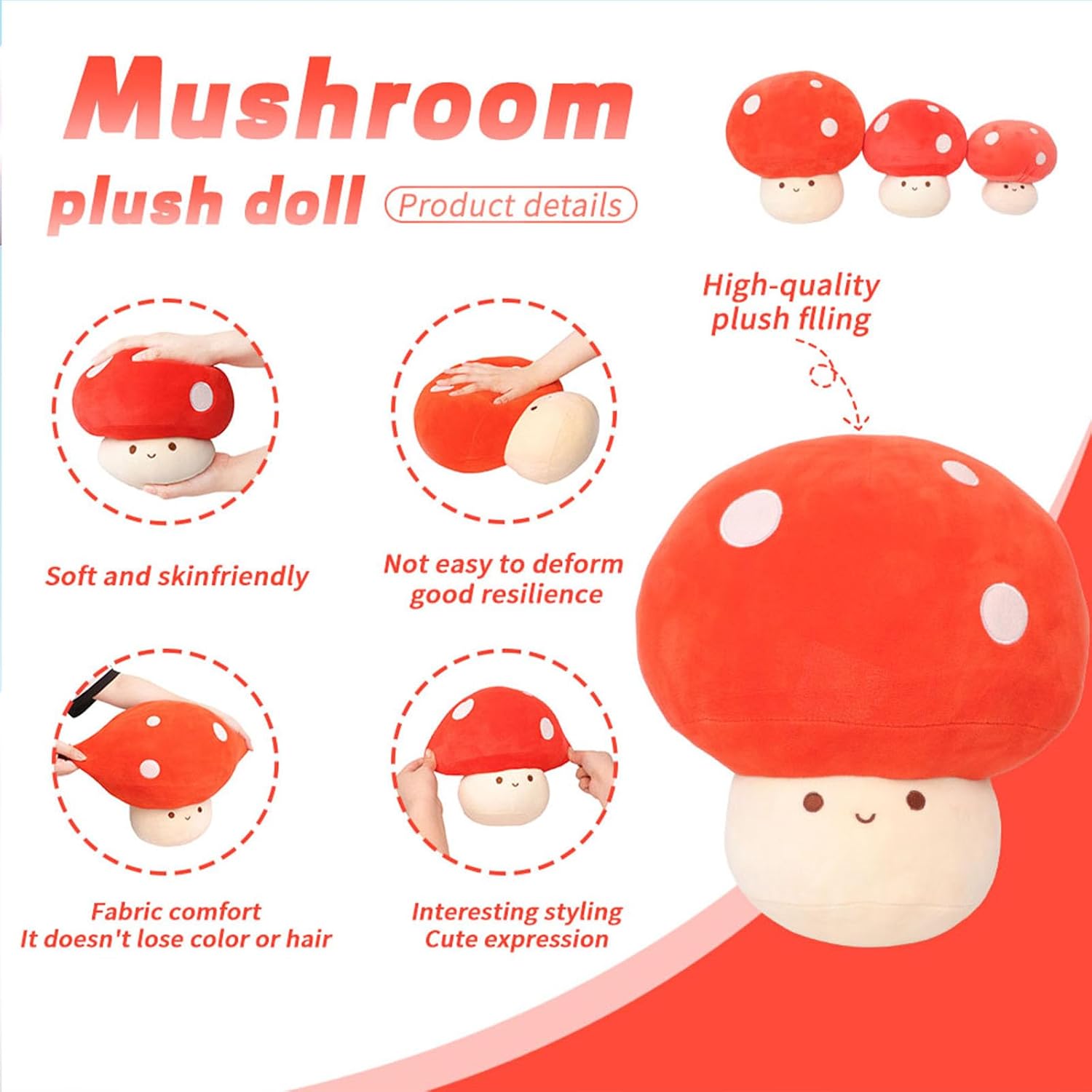 Soft Red Mushroom Plush Pillow Cute Toy for Kids and Girls