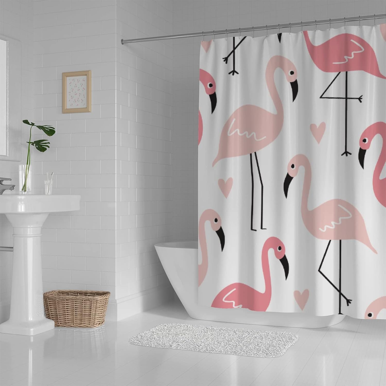 Flamingo Heart Pink Shower Curtain
