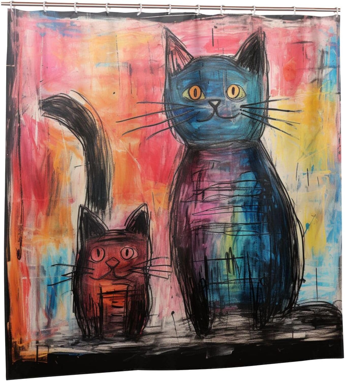 Crazy-Cut Cat Bohemian-Shaped Shower Curtain Set with 12 Hooks