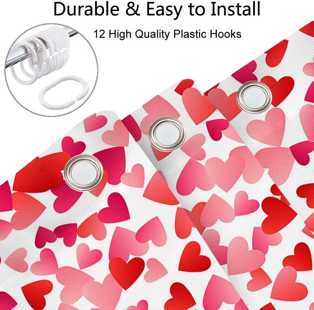 JAWO Valentines Falling Red Heart Shower Curtain Set 70x70 inch