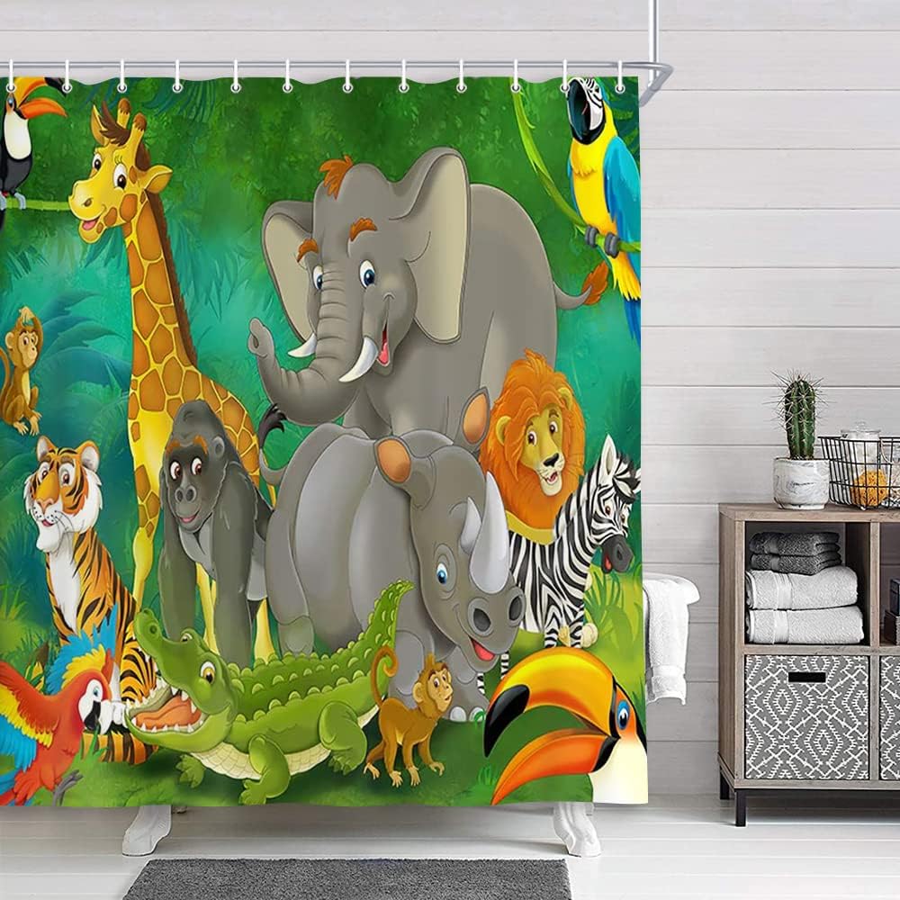NYMB Safari Wild Animal Kids Shower Curtains Elephant Giraffe