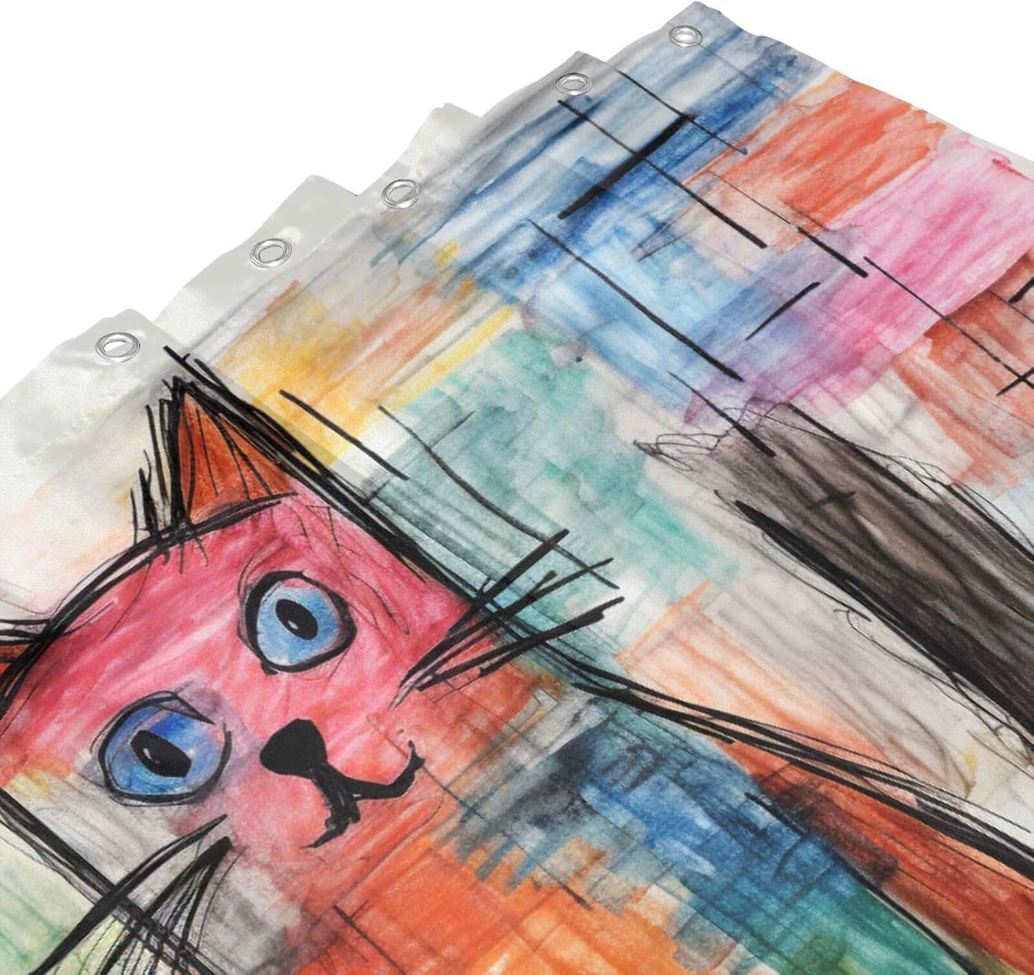 DAOWANGZUO Cute Cat Boho Drawing Shower Curtain Set