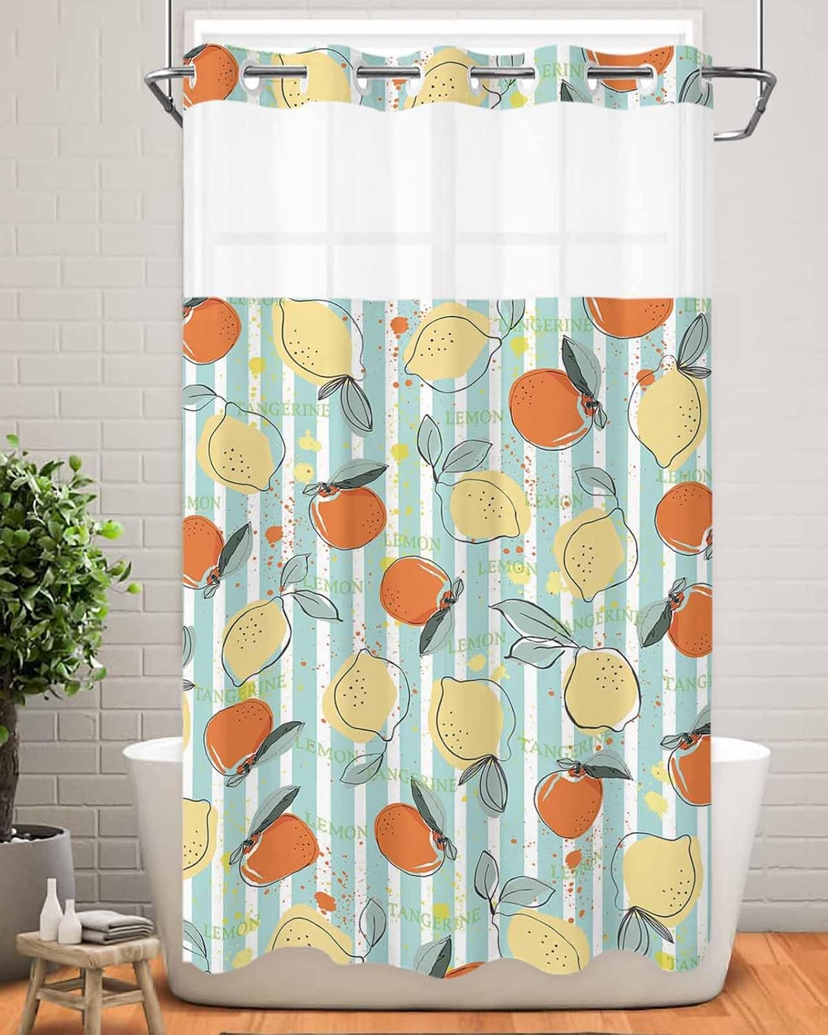 No Hook Shower Curtain with Snap in Liner Set