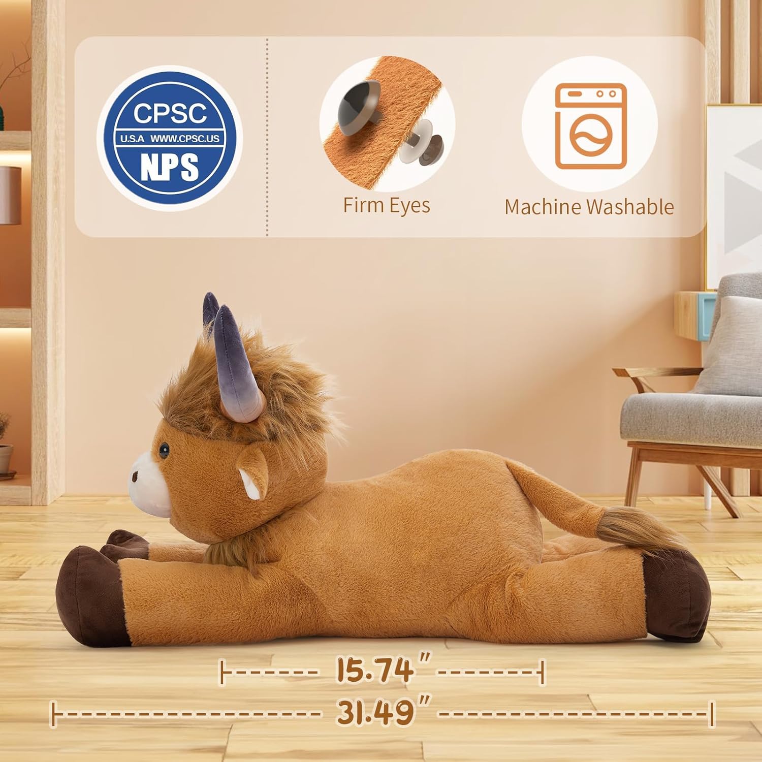MaoGoLan 32-inch Big Highland Cow Plush Pillow
