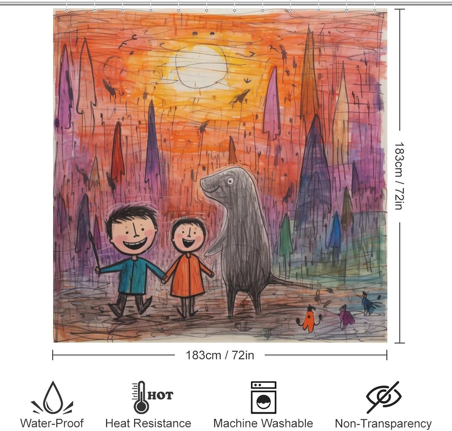 Crayon Fun - kids Drawing Painting Shower Curtain 72x72in Soft Durable