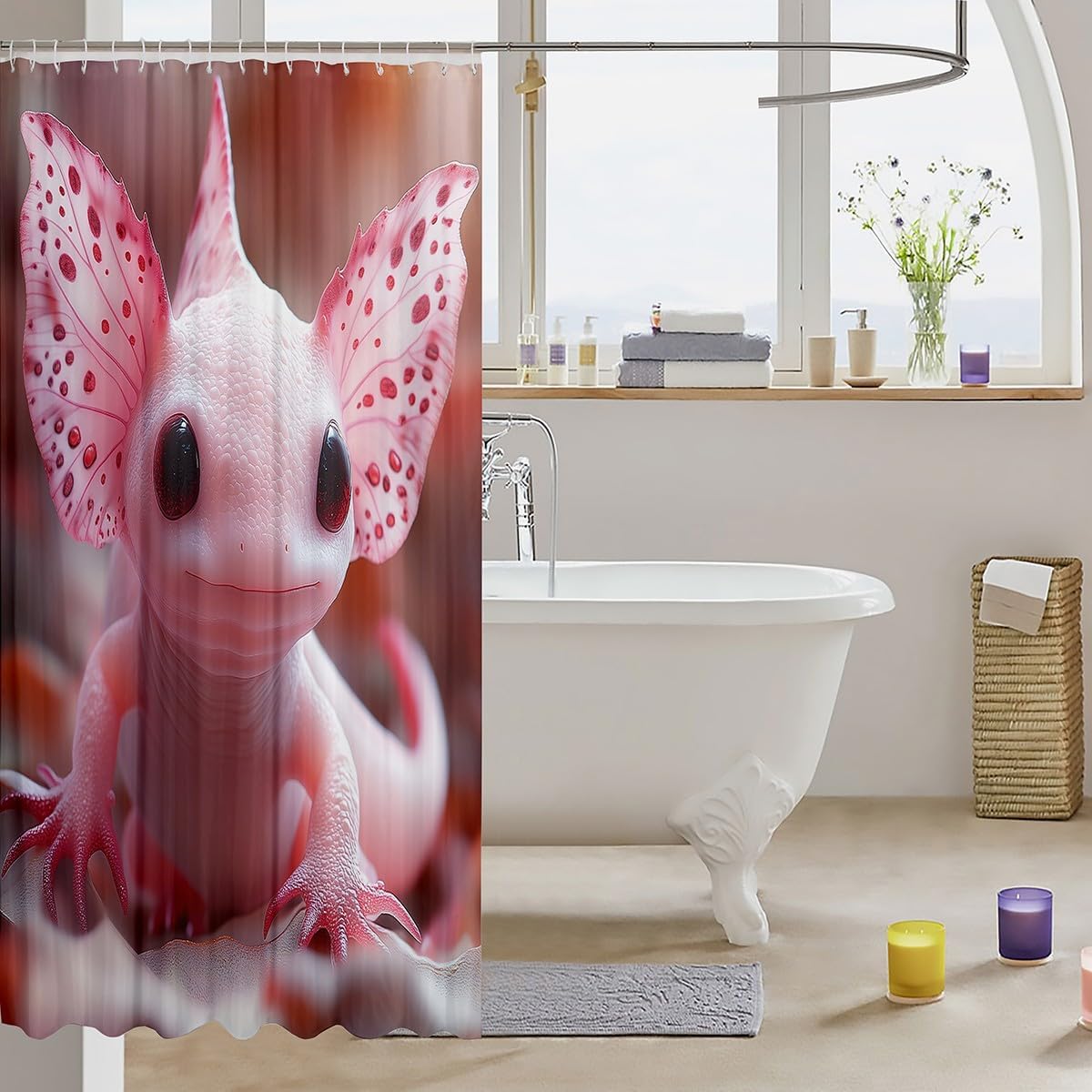 Cute Pink Axolotl 72 Wx72 Bathroom Curtain for Kids