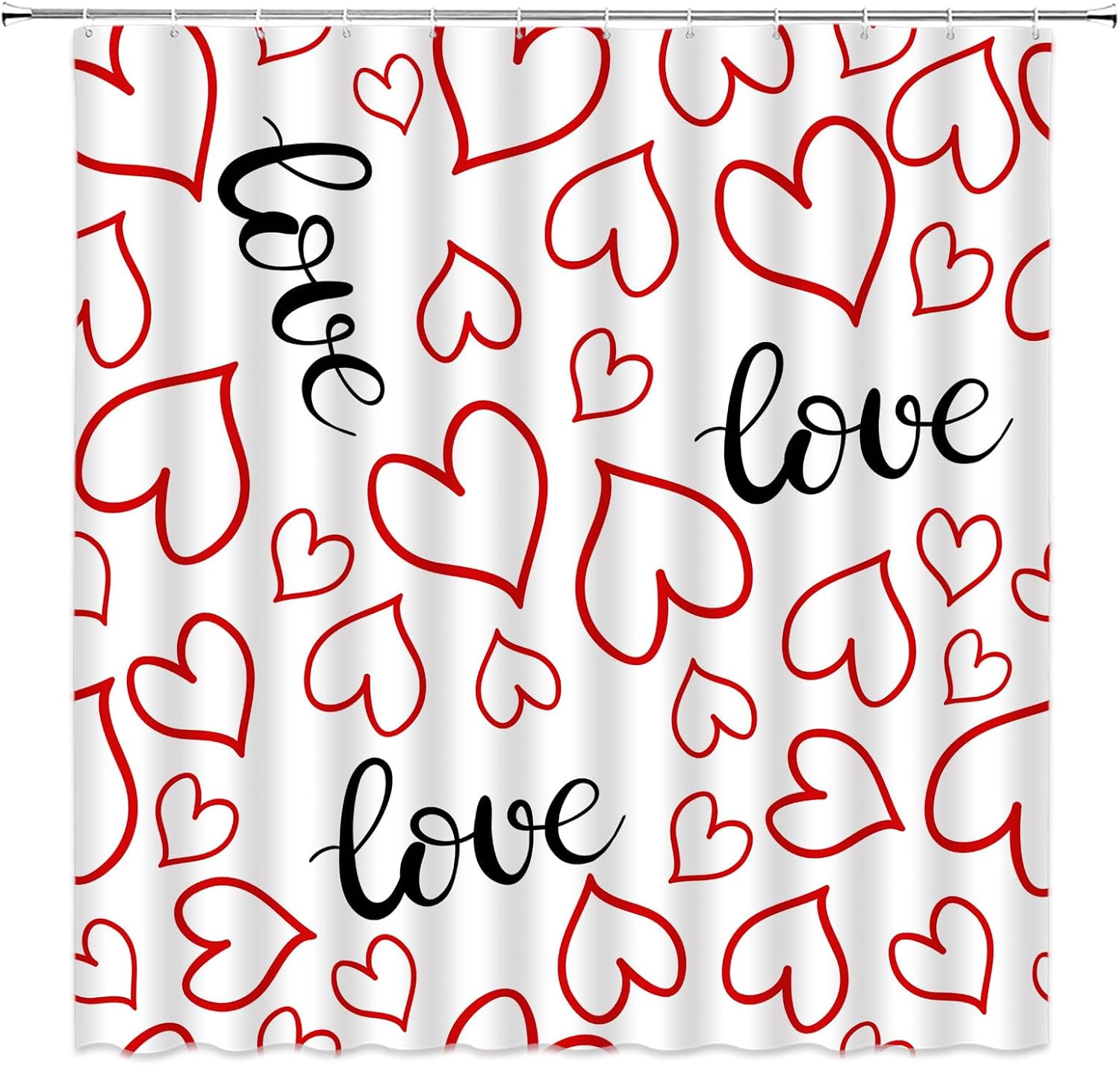 Love Heart Shower Curtain Set with Hooks 70x70 Inch