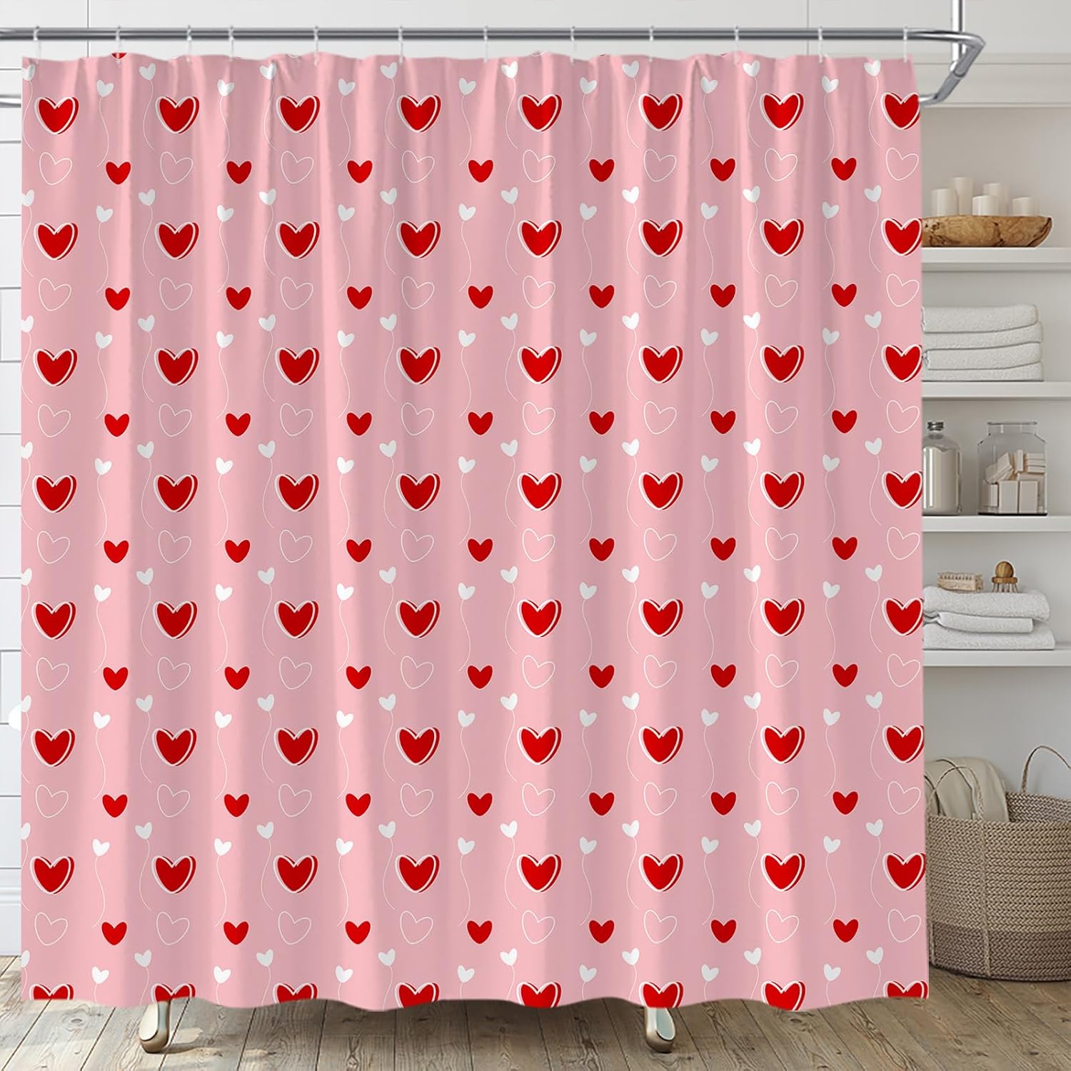 Cute Heart Valentines shower curtain set 70x70 inches 180x180cm