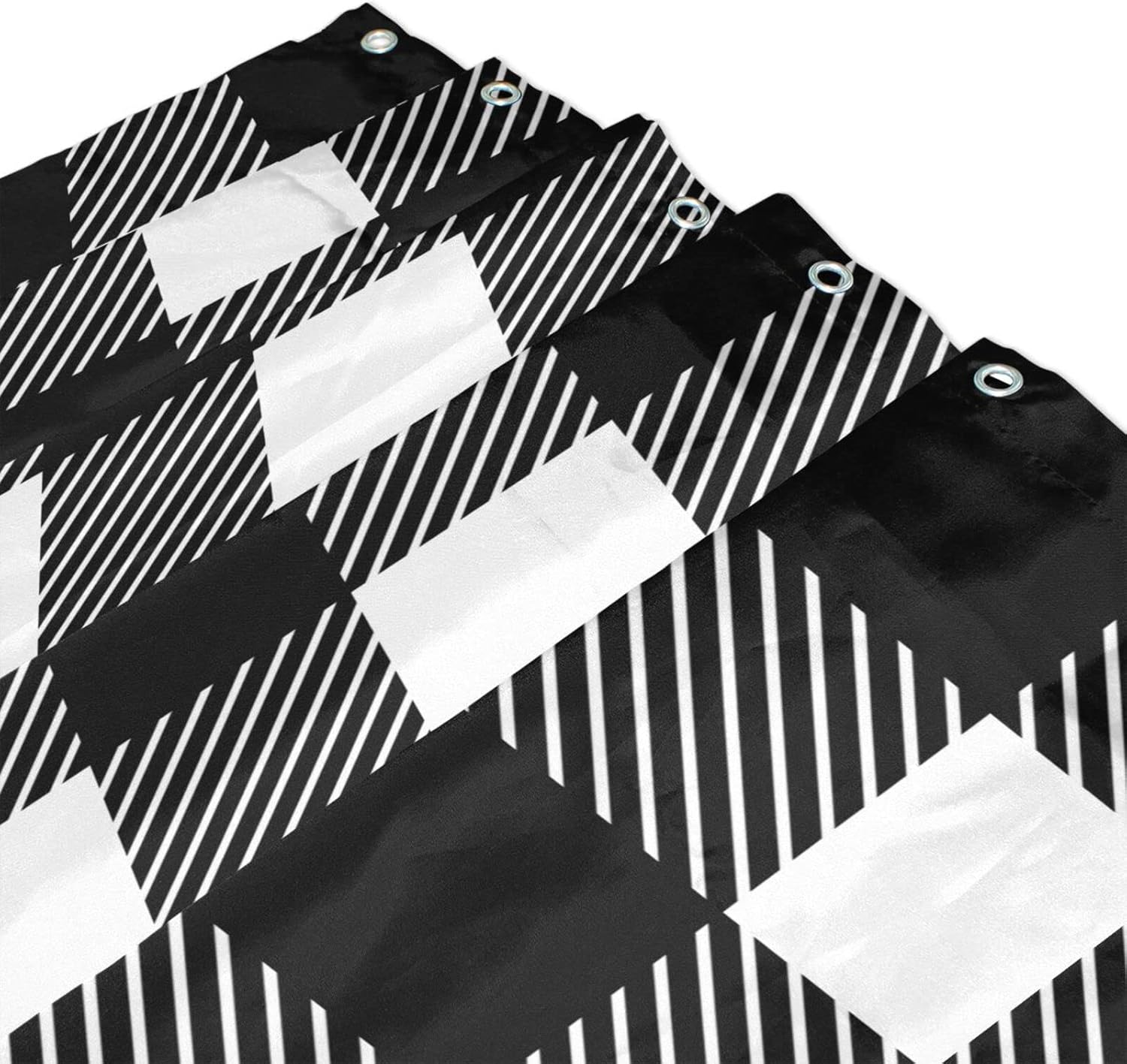 Susiyo - Waterproof Machine Washable Black White Tartan Plaid Bathroom Shower Curtain with Hooks