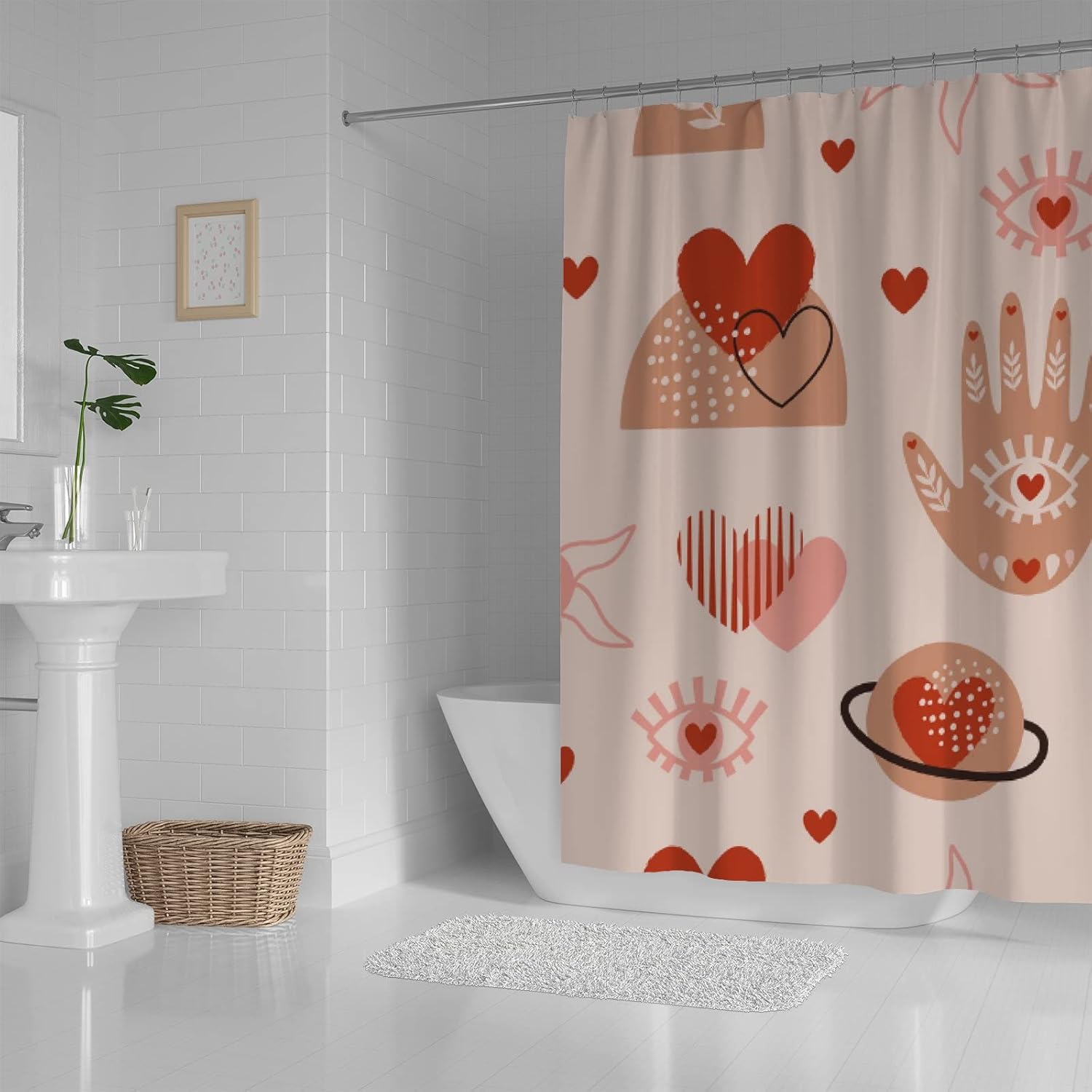 Delicate Waterproof 12-Hook Shower Curtain for Bathroom Use Boho Style