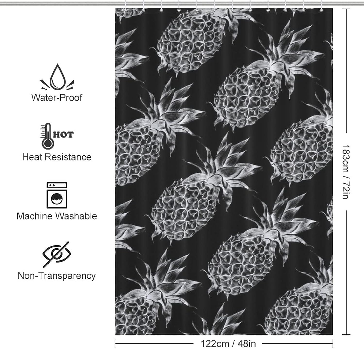 Summer Cool Pineapple Shower Curtain with 12 Hooks 1
