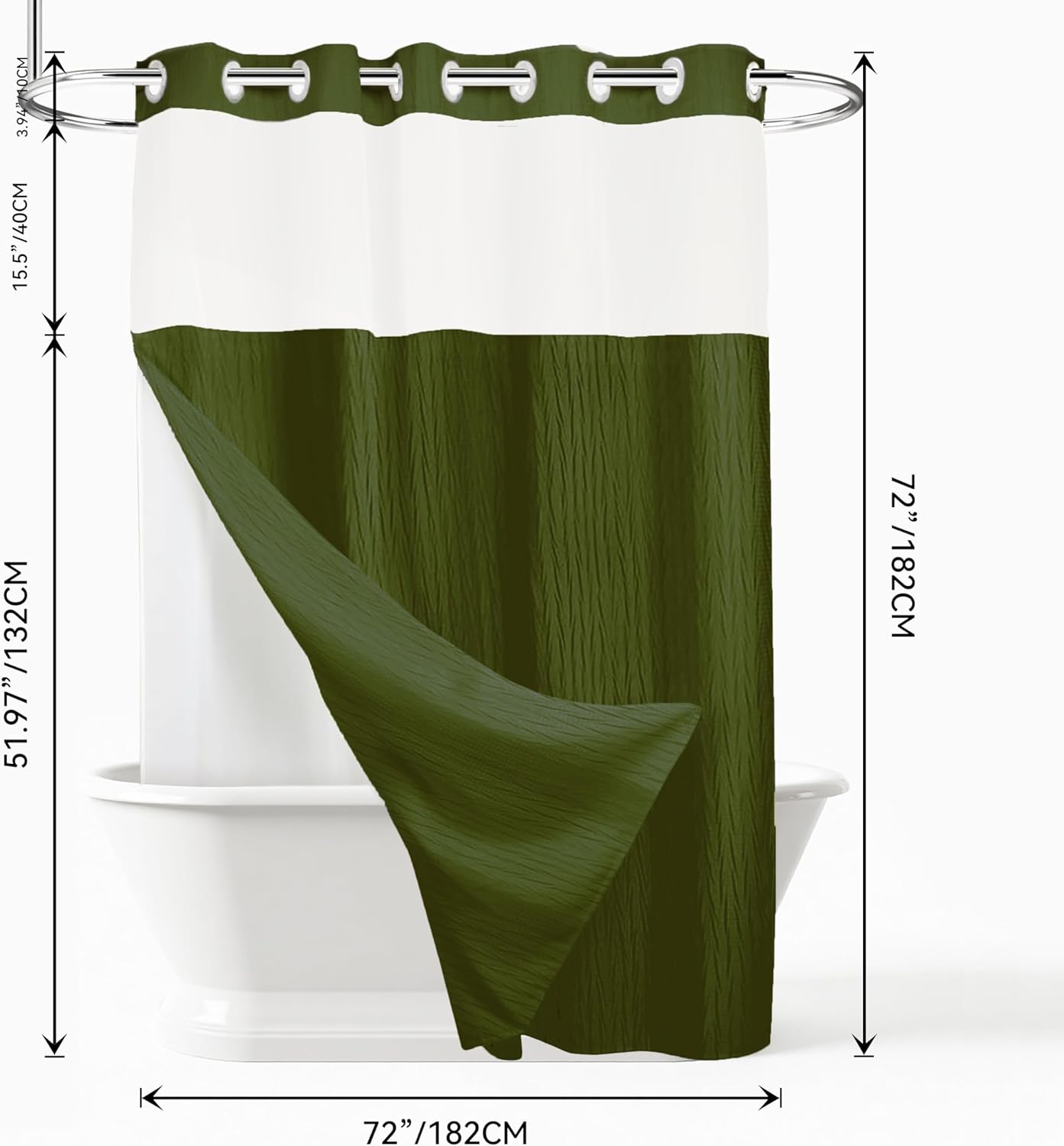 HONCO DIRECT Crumpled Olive Green Shower Curtain