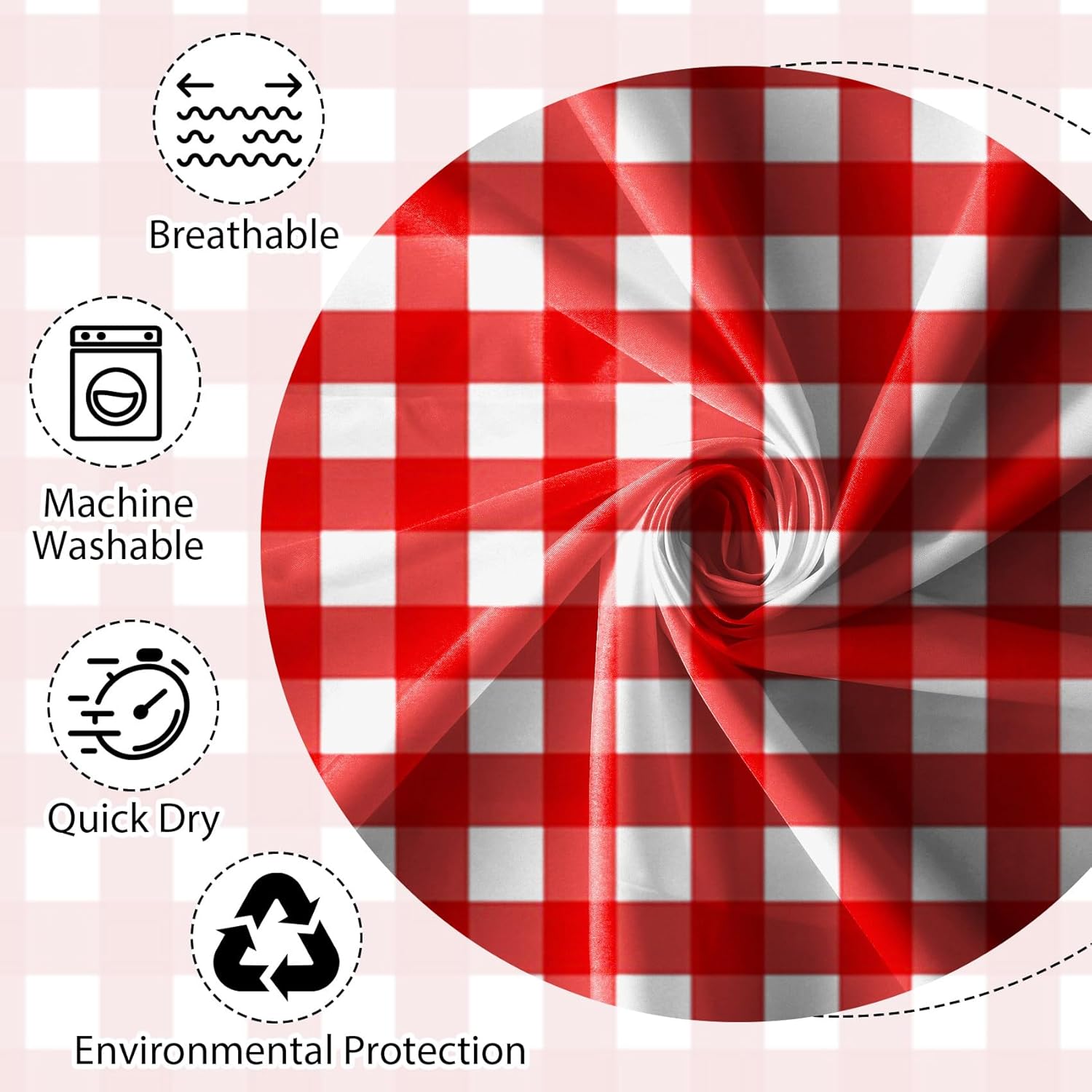 Renaiss 60x72 Inch Red Plaid Geometric Check Shower Curtain