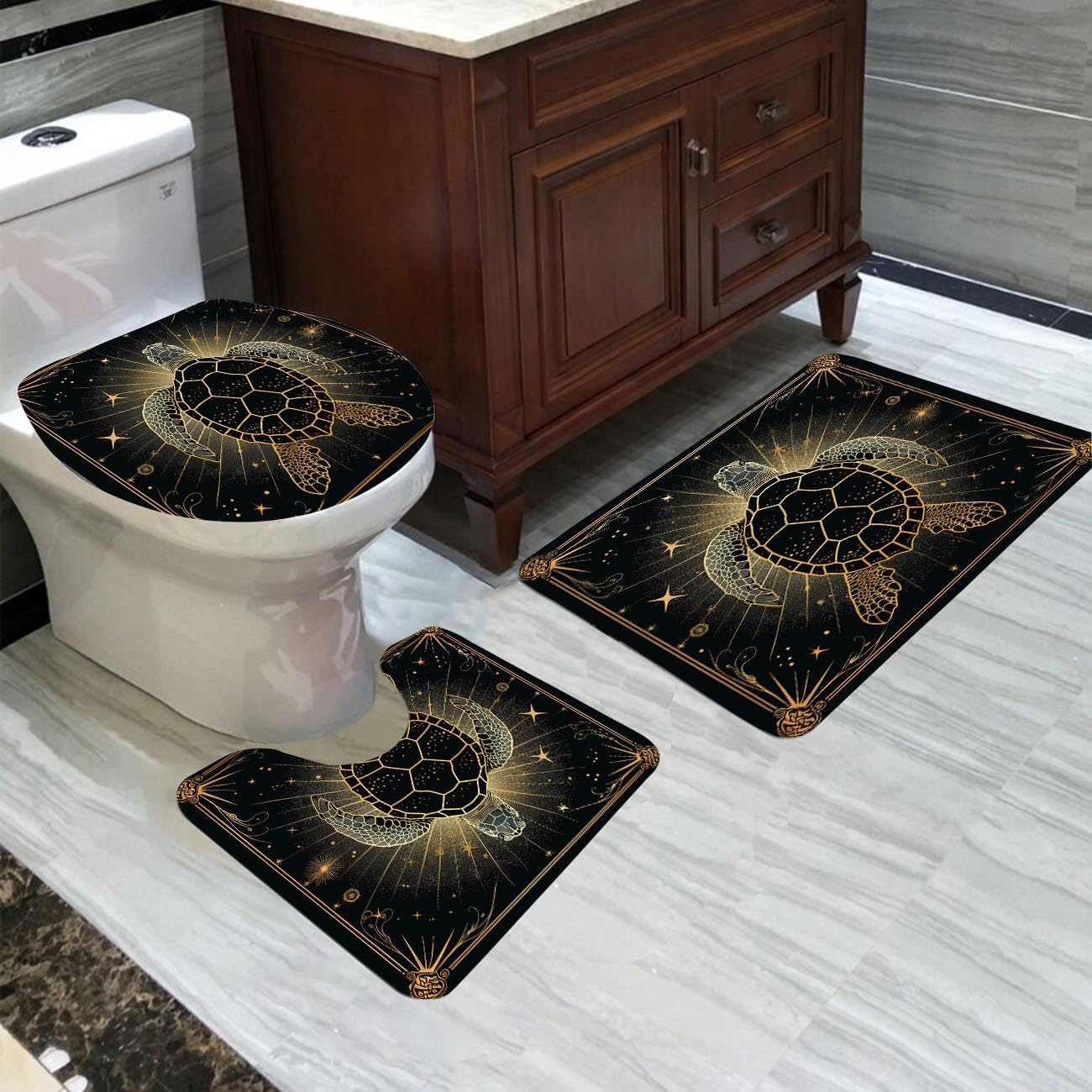 JPSBJWJ Sea Turtle Shower Curtain Set with 4 Pieces
