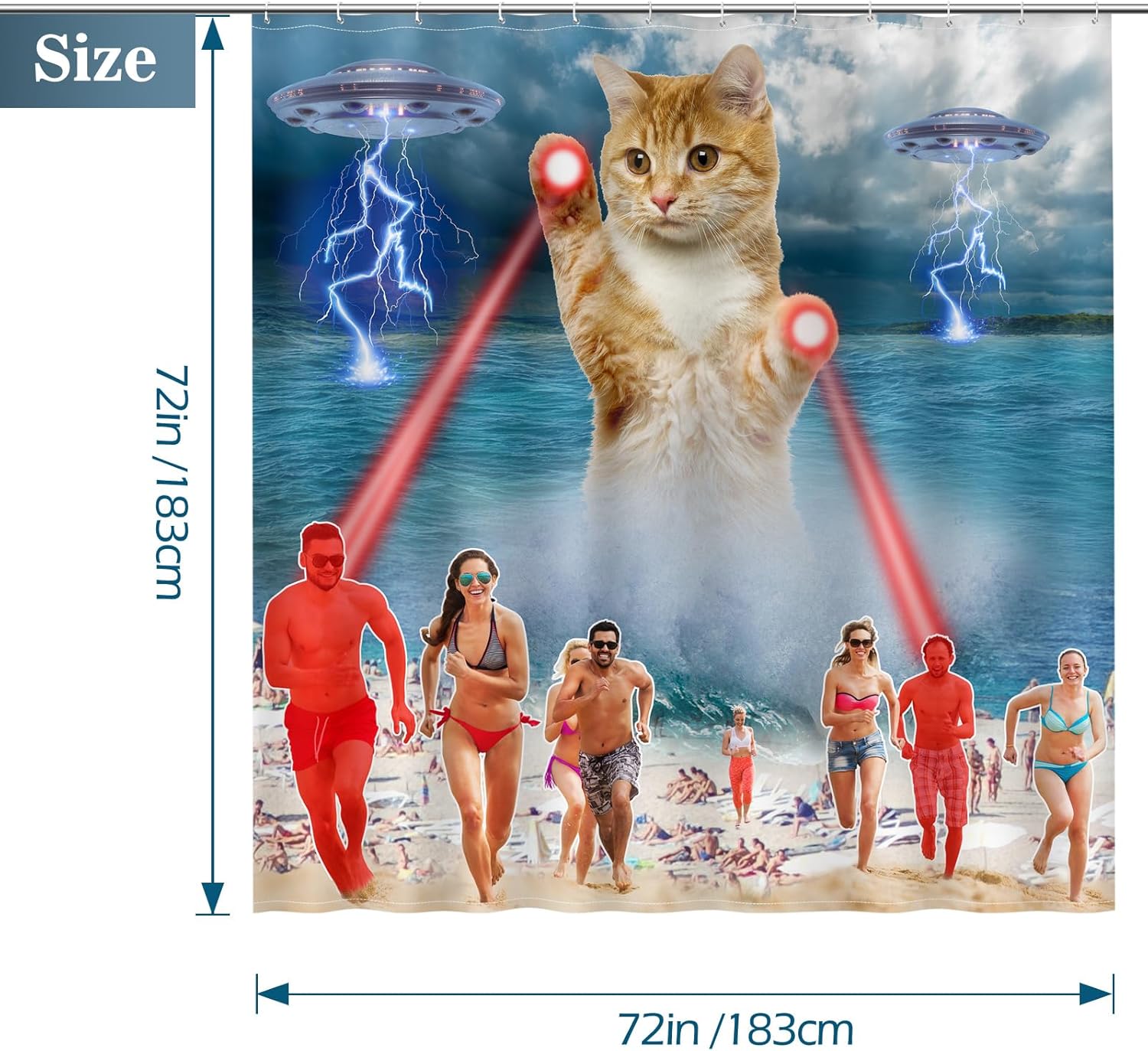 72x72 ocean cat shower curtain set with 12 hooks