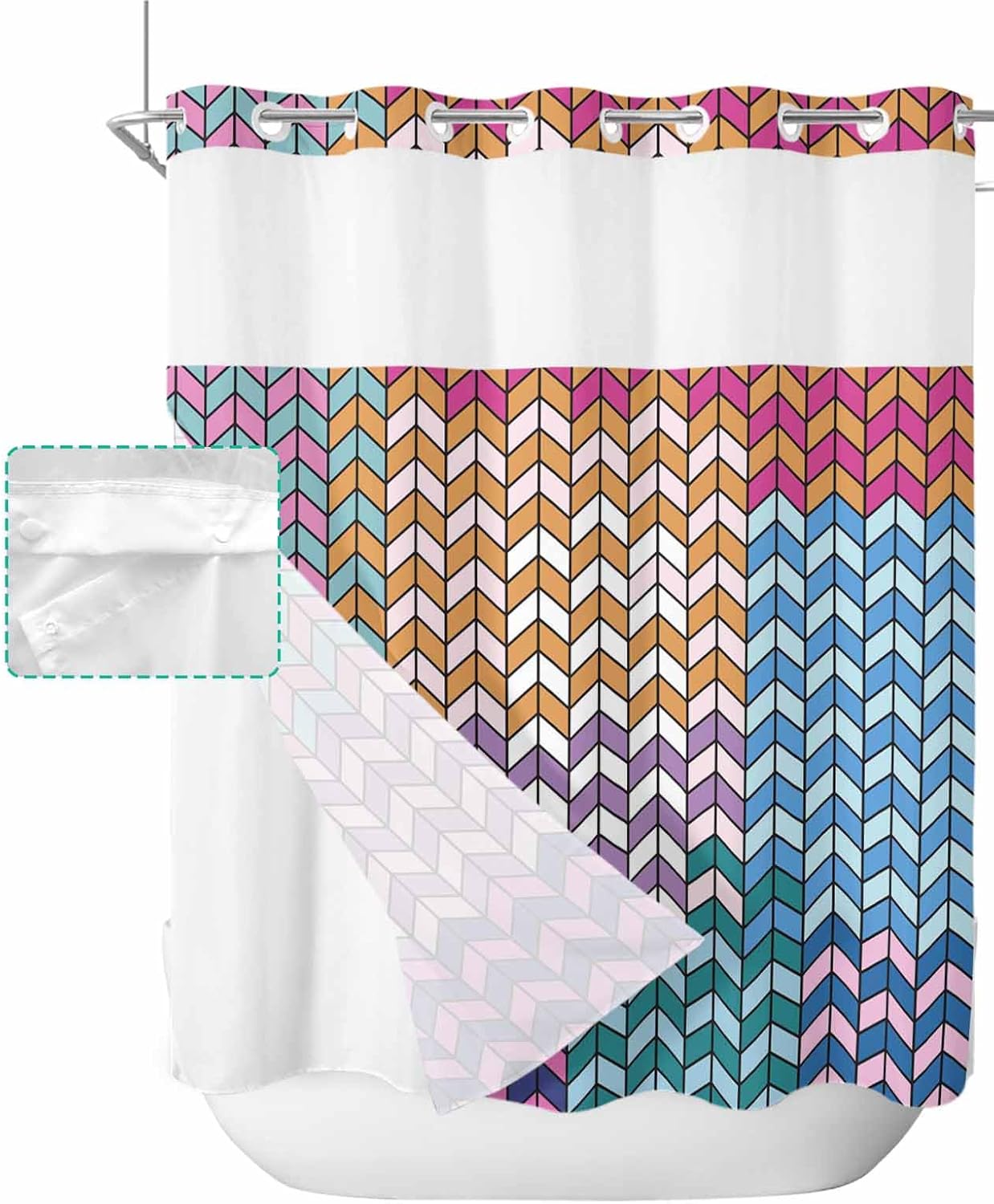 Anzona No Hook Shower Curtains - Soft Durable Waterproof and Stylish