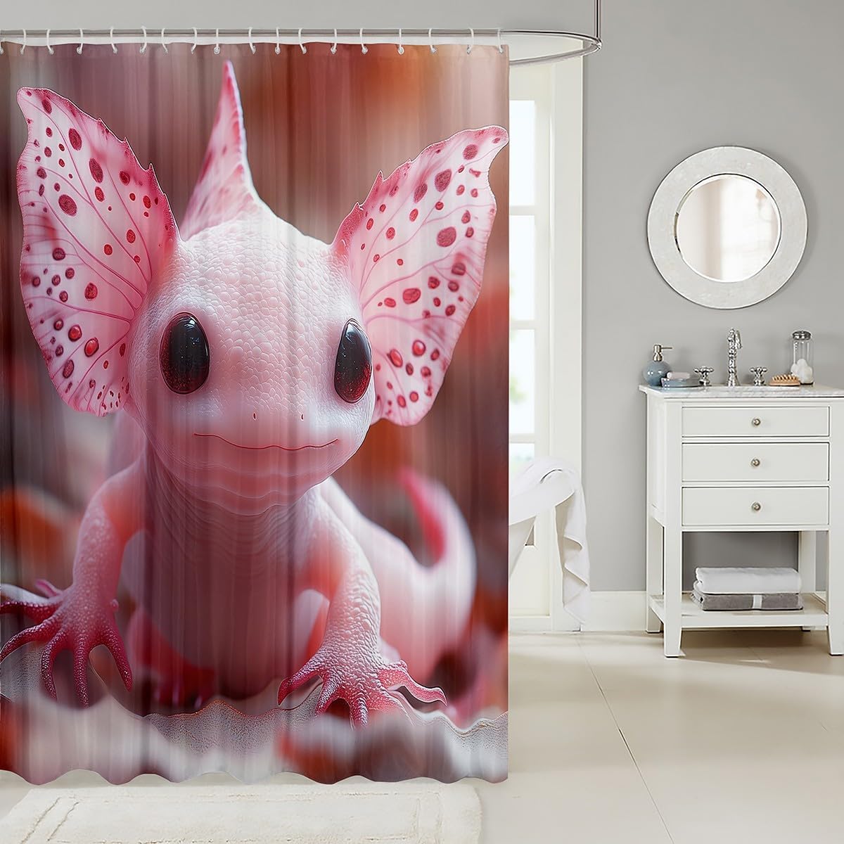 Cute Pink Axolotl 72 Wx72 Bathroom Curtain for Kids