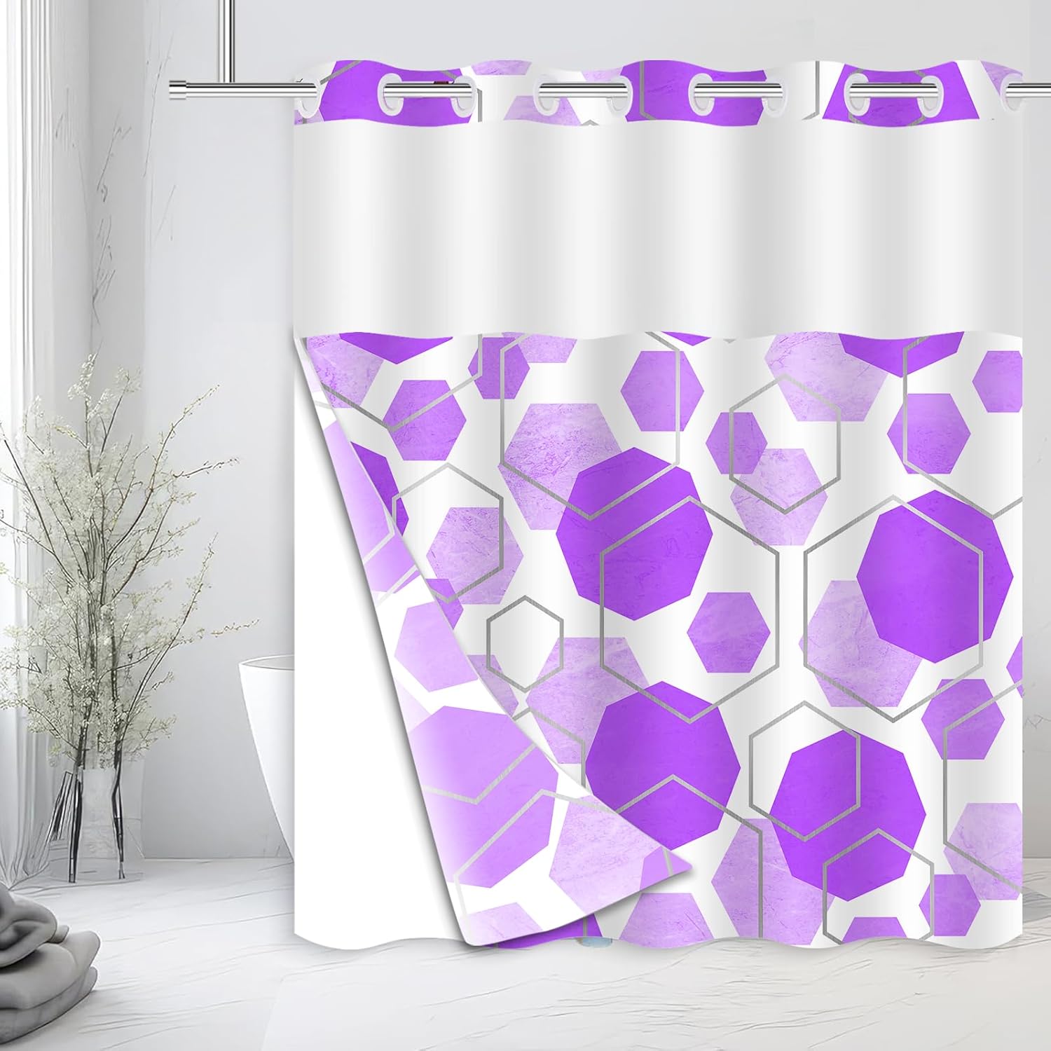 Striking Geometric Print - Mowxune - Double-Layer Luxury Bath Curtain