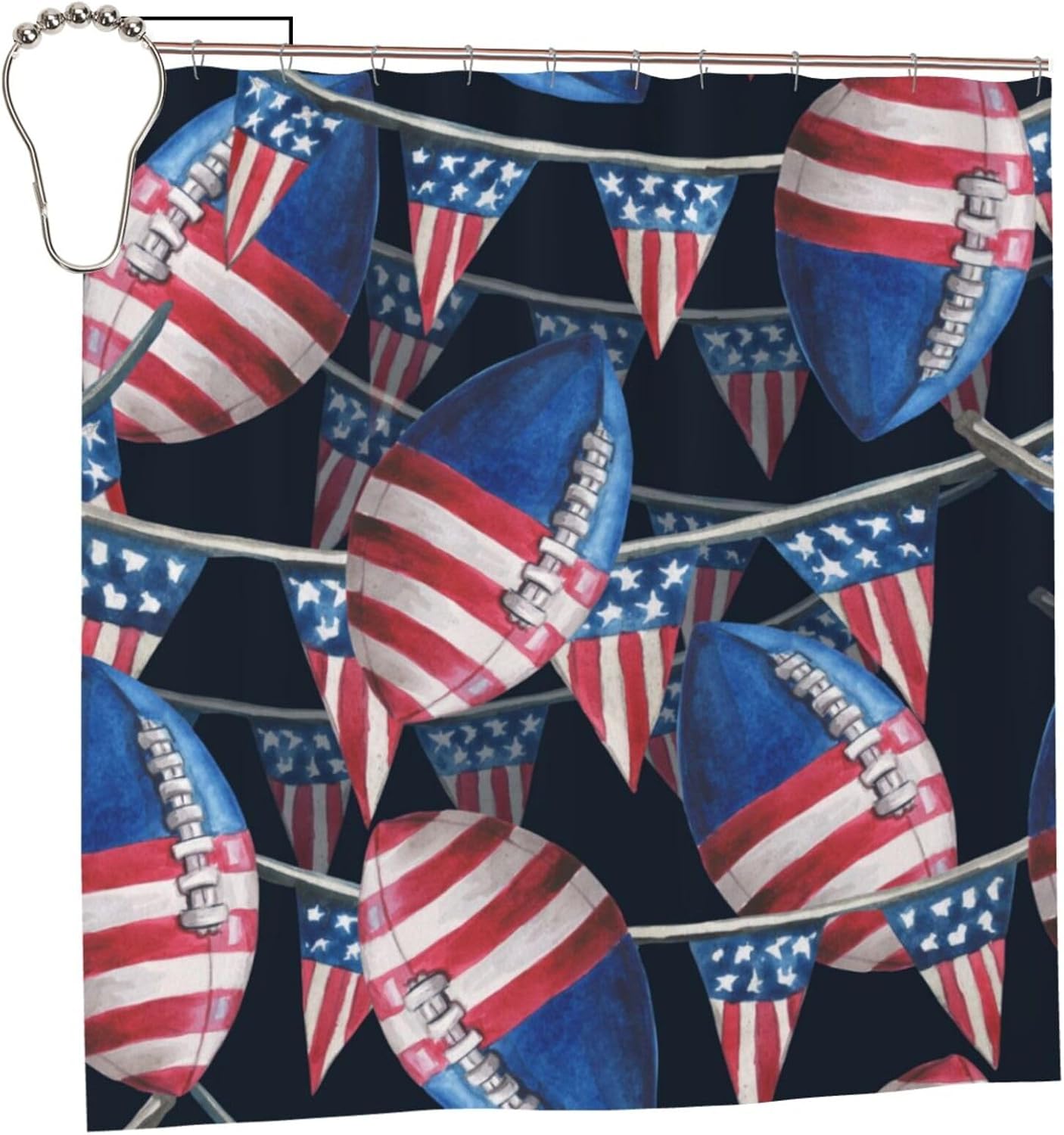 USA Star Flags American Football Shower Curtain 72x72 Inches with Hooks