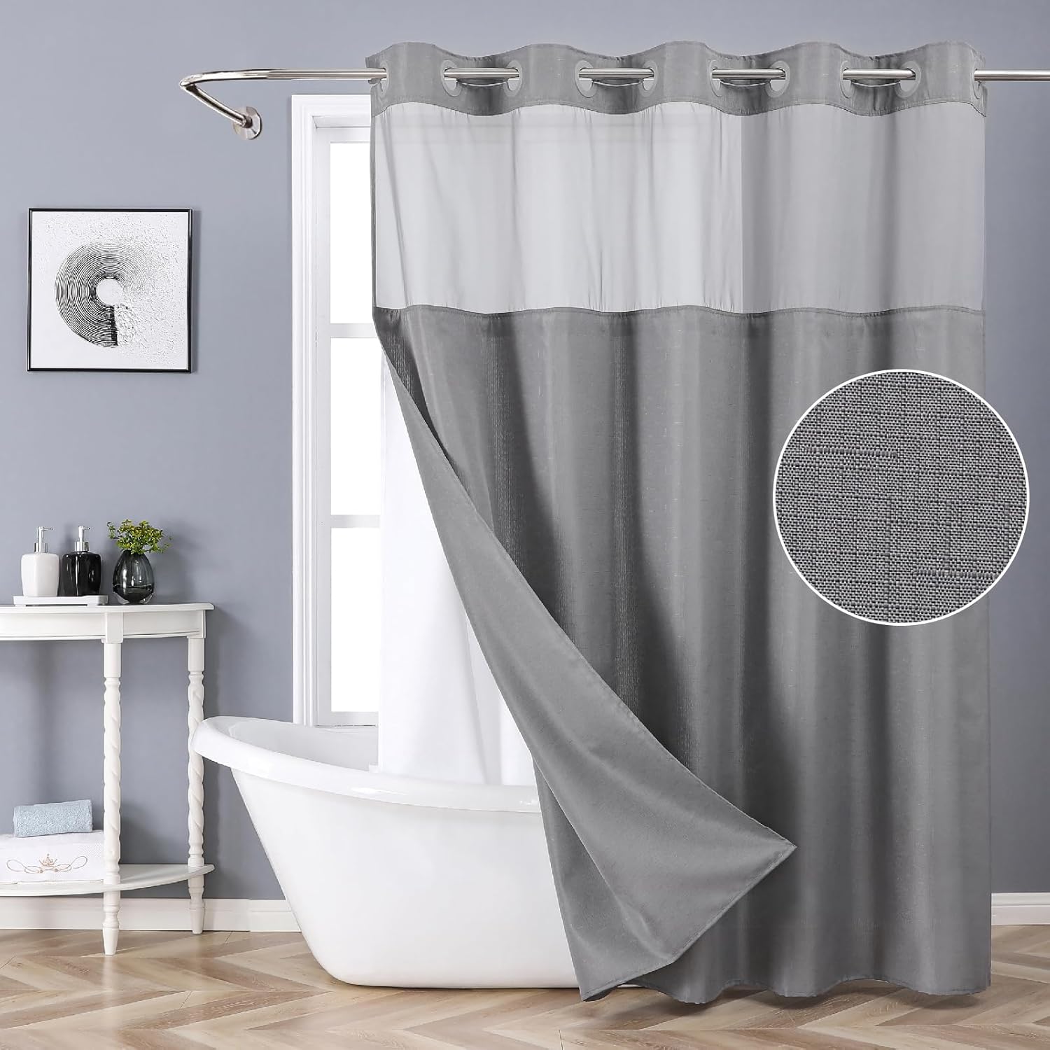 Luxury Hotel Quality Gray Shower Curtain with Liner