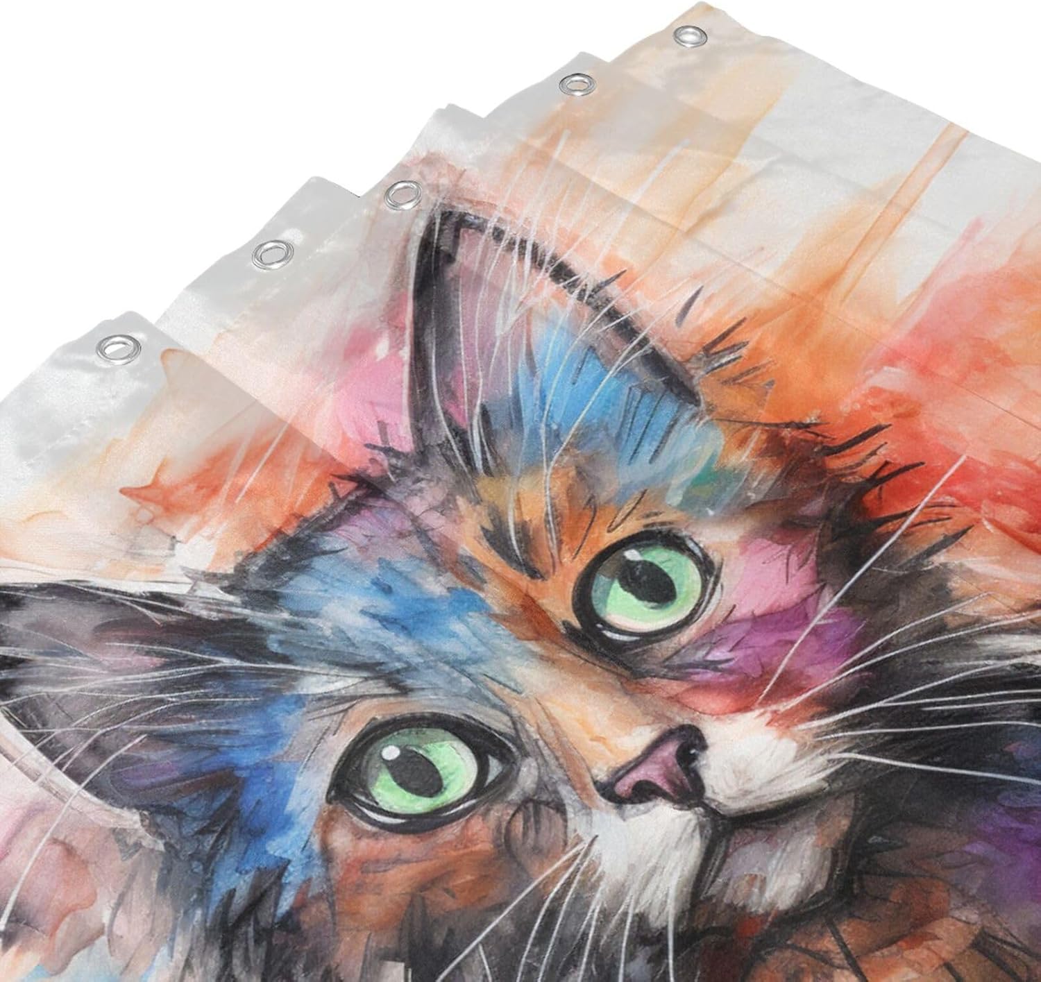 Cute Cat Shower Curtain Set with 12 Hooks 72x72in 1