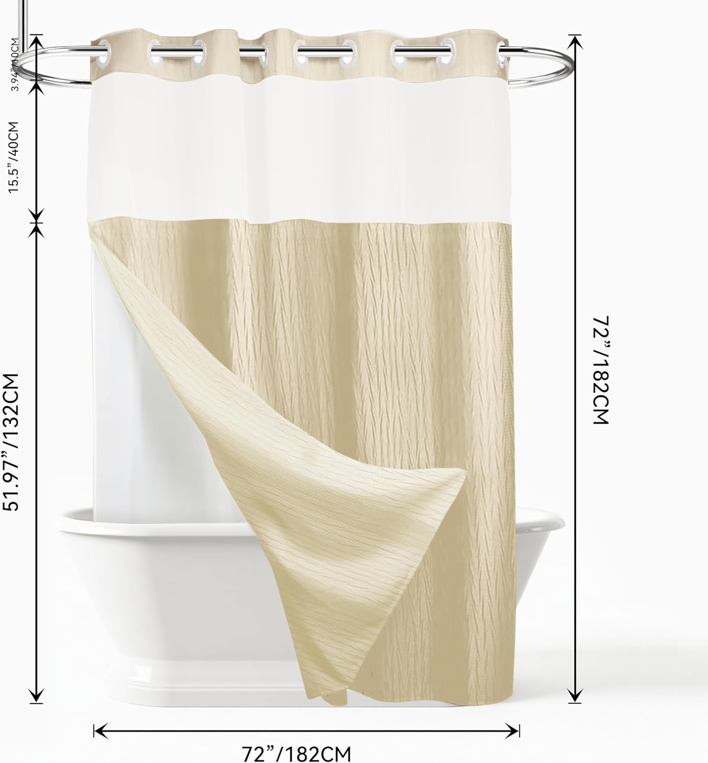 Crumpled Cream Shower Curtain with Snap-in Liner