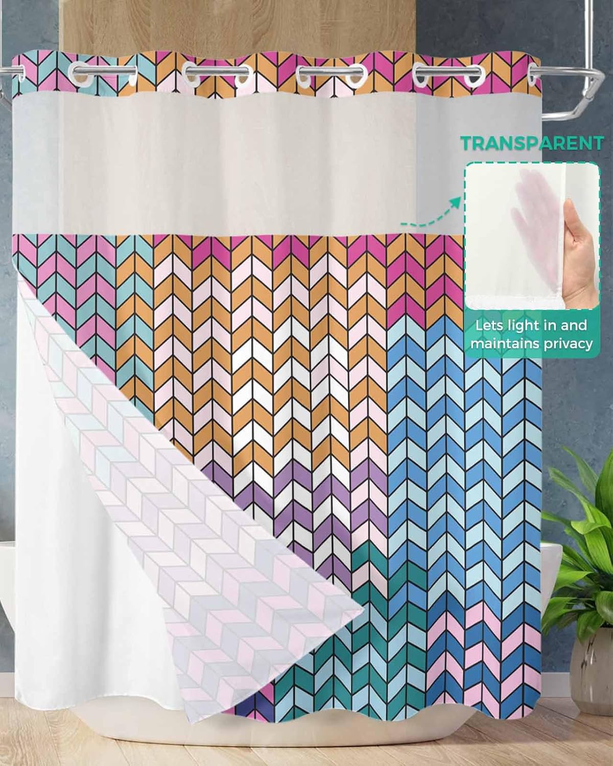 Anzona No Hook Shower Curtains - Soft Durable Waterproof and Stylish