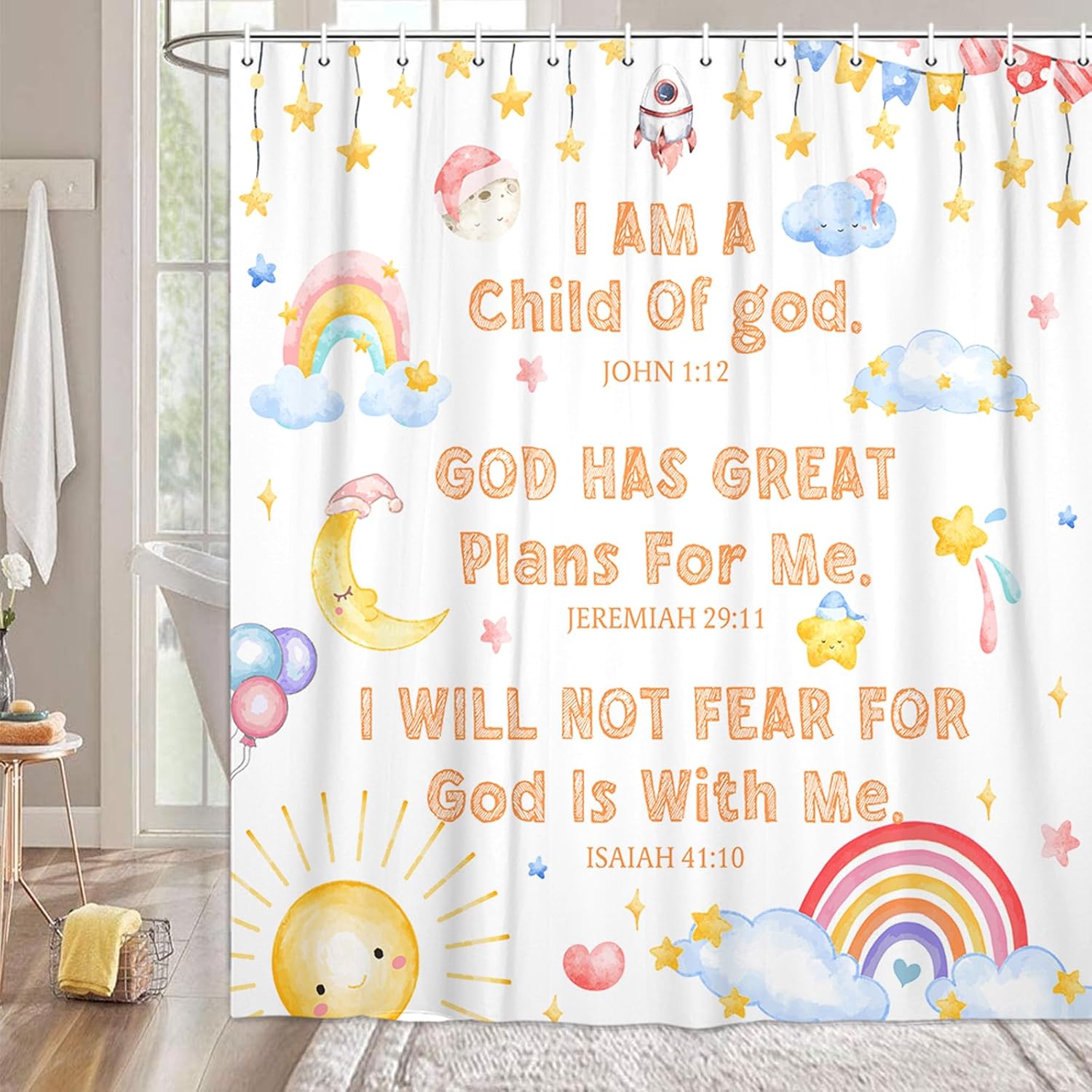 Kids Christian Inspirational Quotes 72-inch Shower Curtain Set