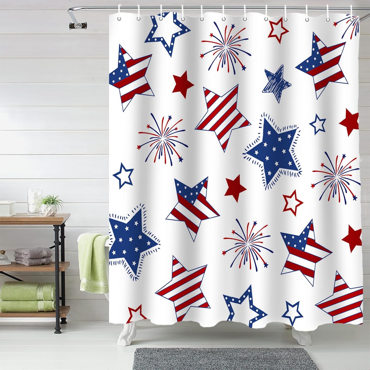 ALAGEO 4th of July USA Flag Shower Curtain