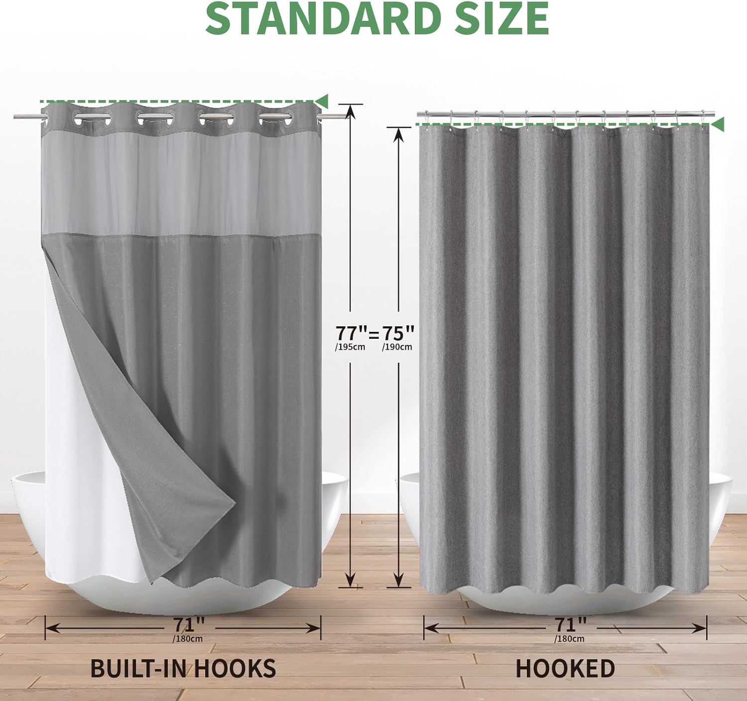 Luxury Hotel Quality Gray Shower Curtain with Liner